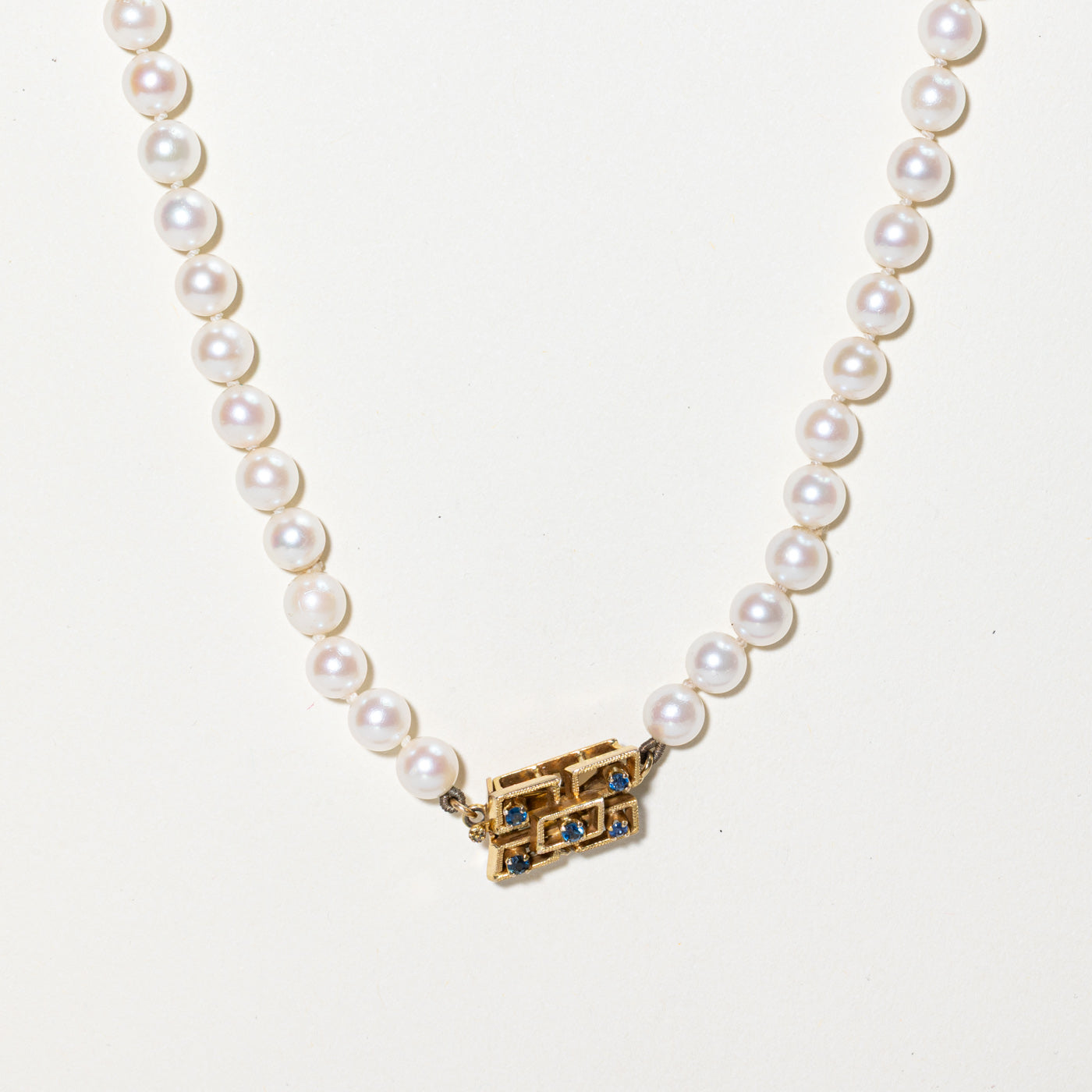 Pearl Strand & Sapphire Clasp Necklace | 0.12ctw | 16.5"