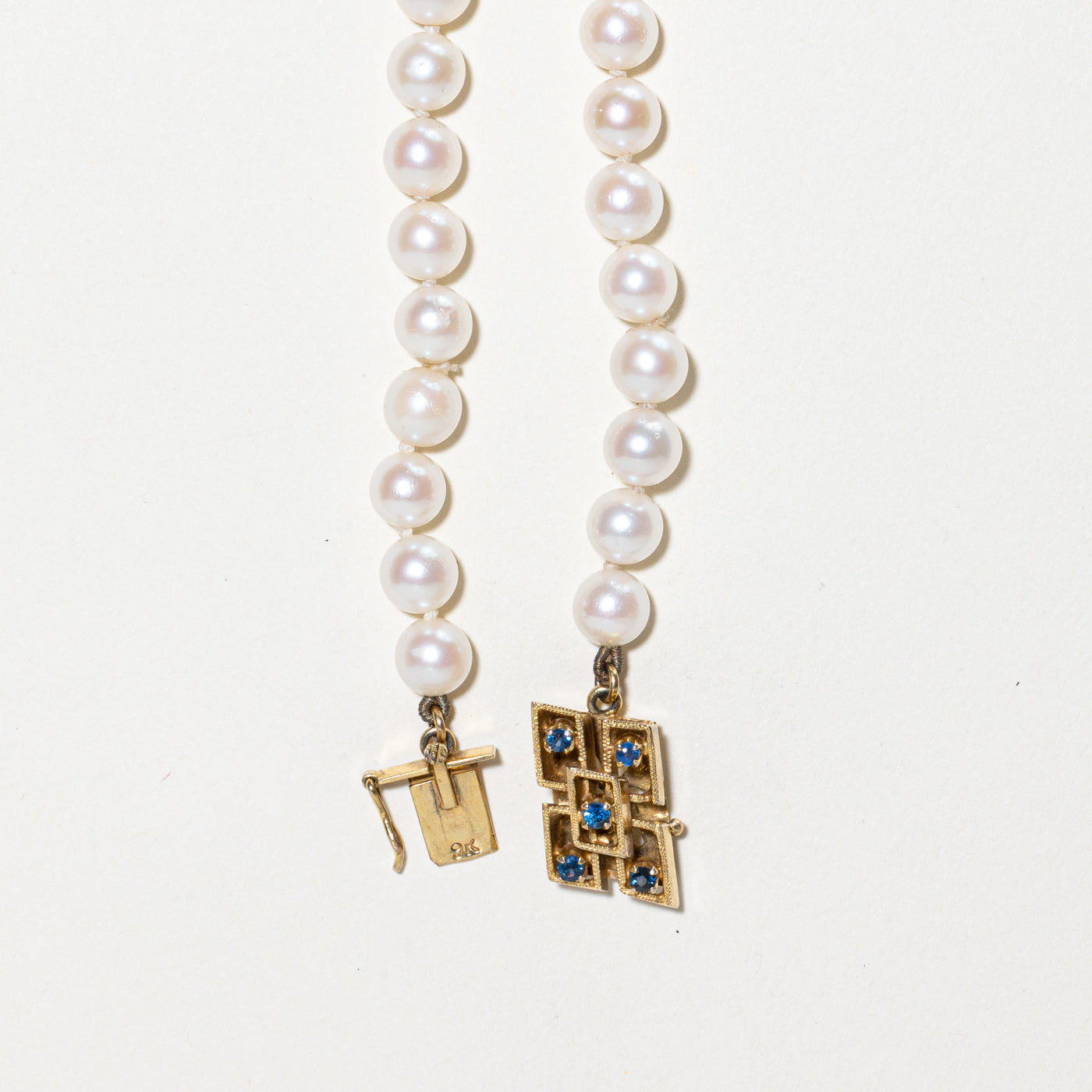 Pearl Strand & Sapphire Clasp Necklace | 0.12ctw | 16.5"
