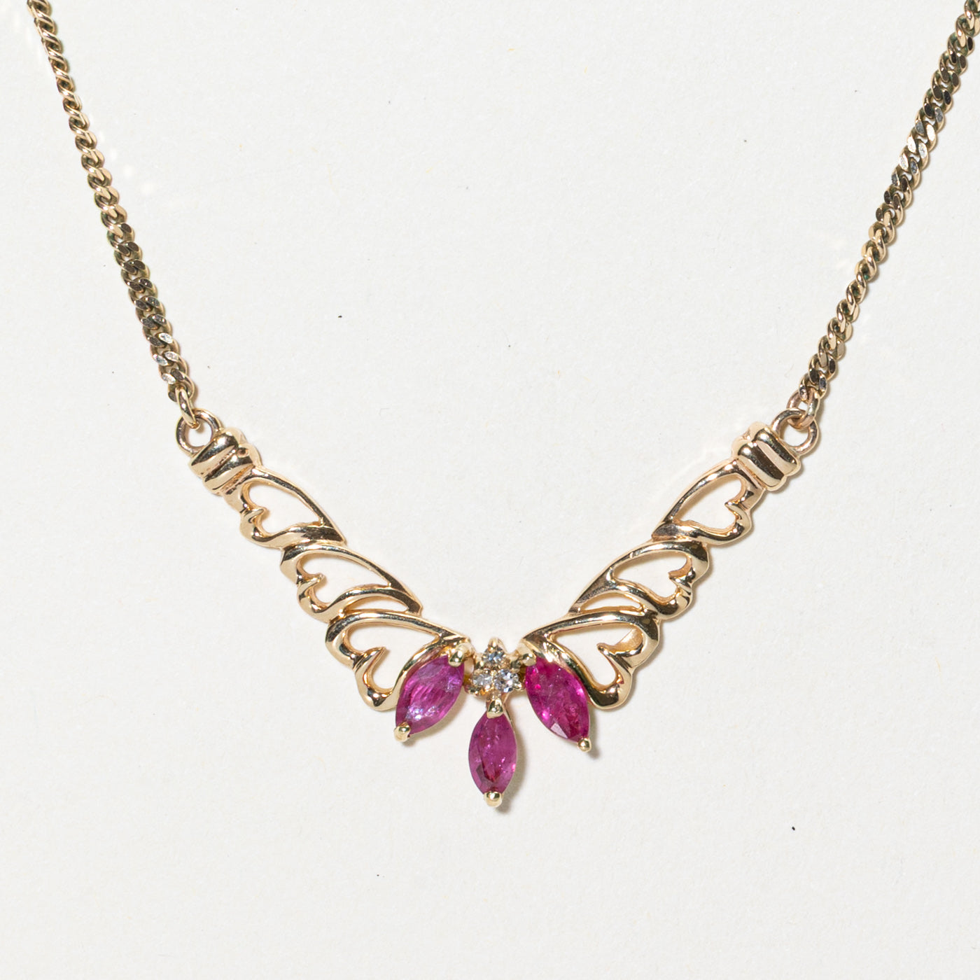 Ruby & Diamond Heart Accent Necklace | 0.50ctw, 0.02ctw | 16"