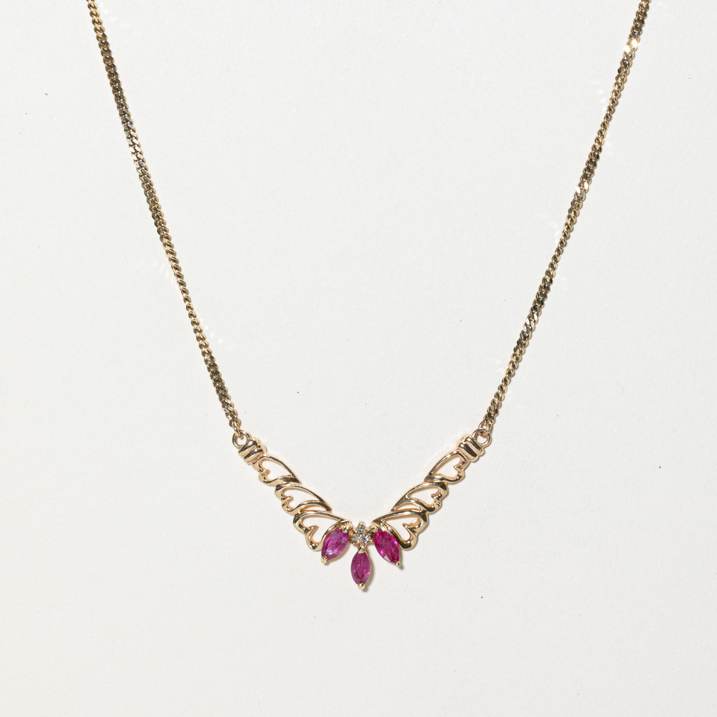 Ruby & Diamond Heart Accent Necklace | 0.50ctw, 0.02ctw | 16"