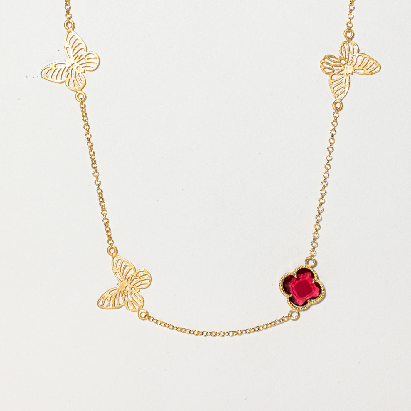 Butterfly & Pasté Glass Clover Satellite Necklace | 15.00ctw | 30"