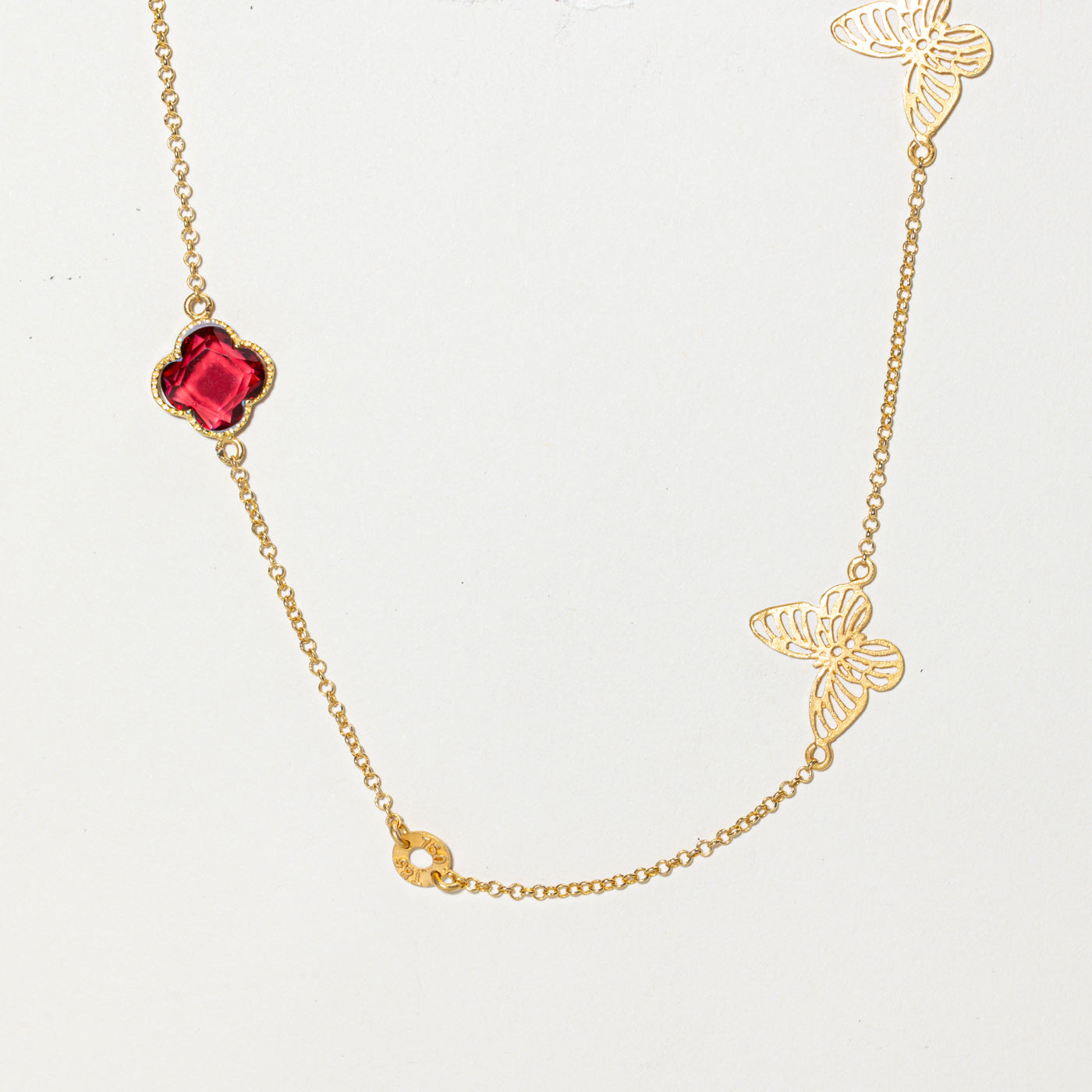 Butterfly & Pasté Glass Clover Satellite Necklace | 15.00ctw | 30"