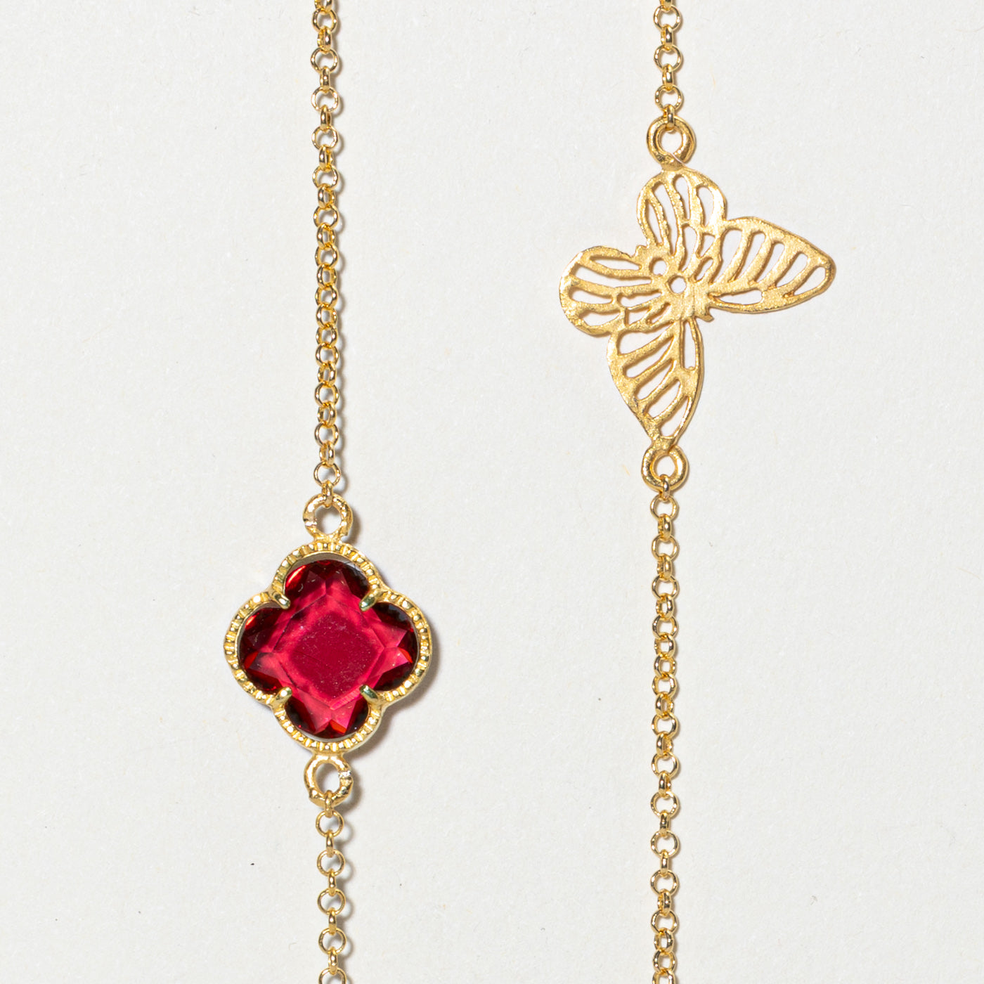 Butterfly & Pasté Glass Clover Satellite Necklace | 15.00ctw | 30"