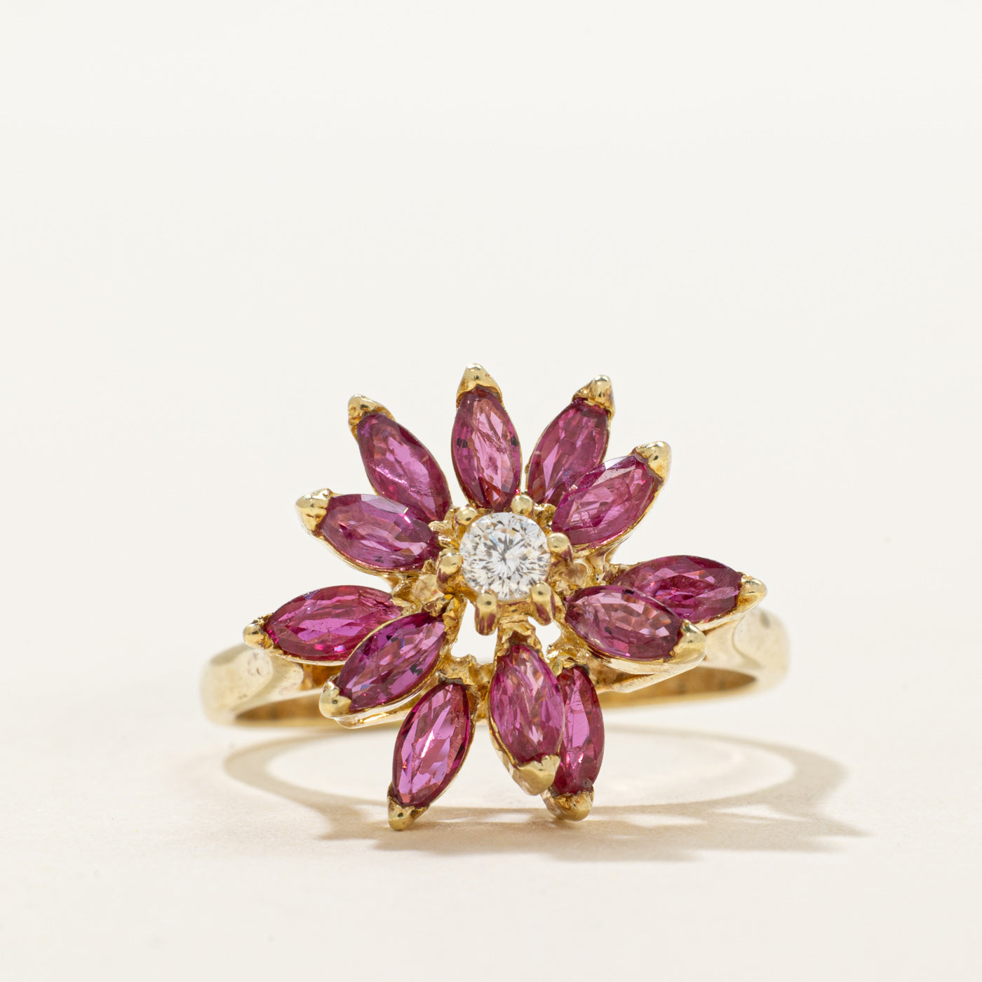 Ruby & Diamond Flower Ring | 0.84ctw, 0.08ct | SZ 7.75