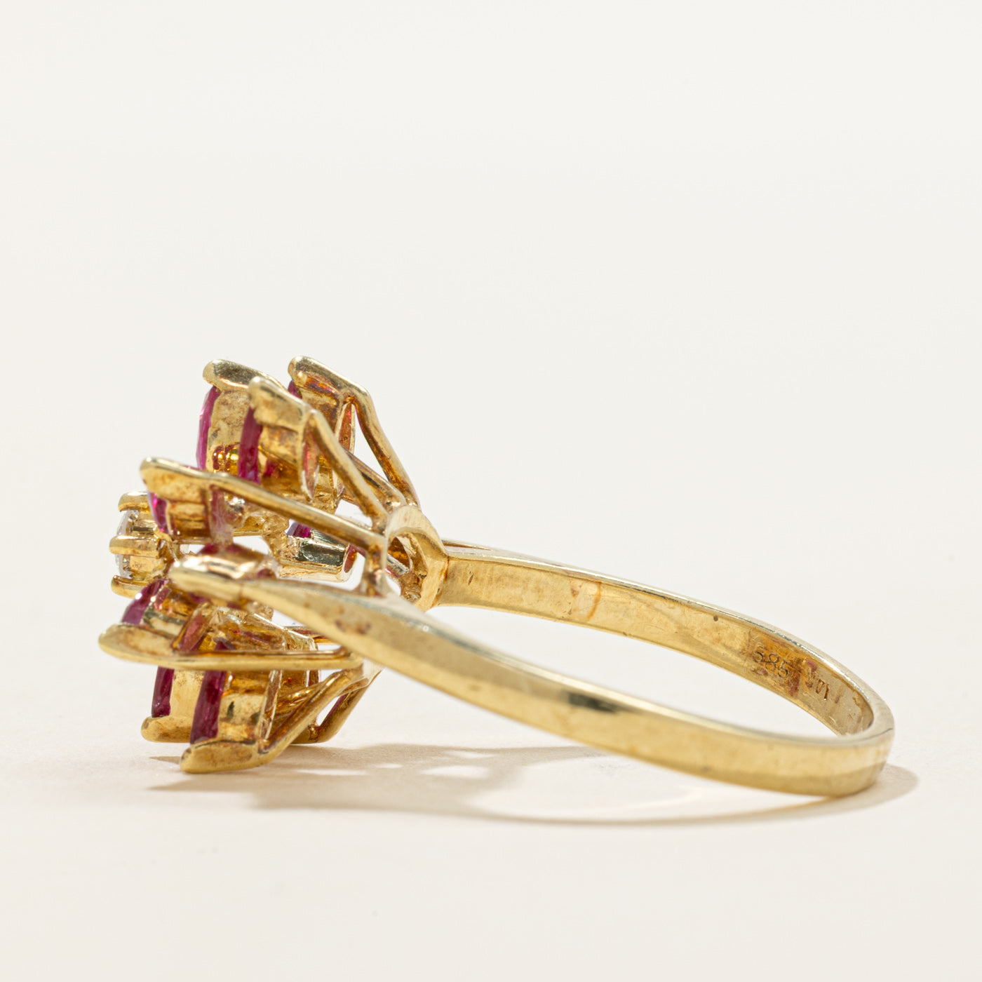 Ruby & Diamond Flower Ring | 0.84ctw, 0.08ct | SZ 7.75