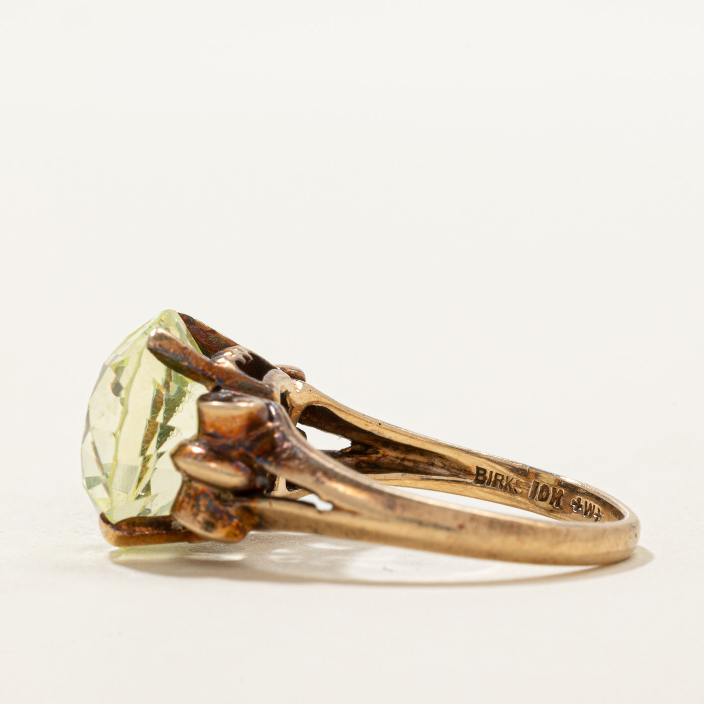 'Birks' Solitaire Synthetic Green Spinel Cathedral Ring | 2.40ct | SZ 7