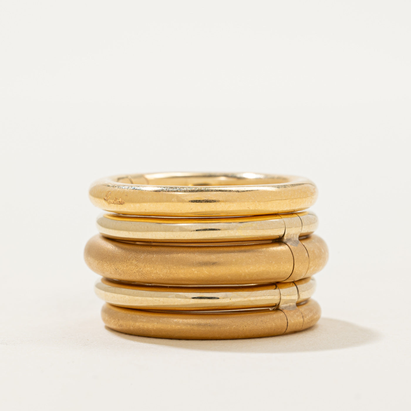 18k Yellow Gold Interlocking Matte & Glossy Ring Stack | SZ 6