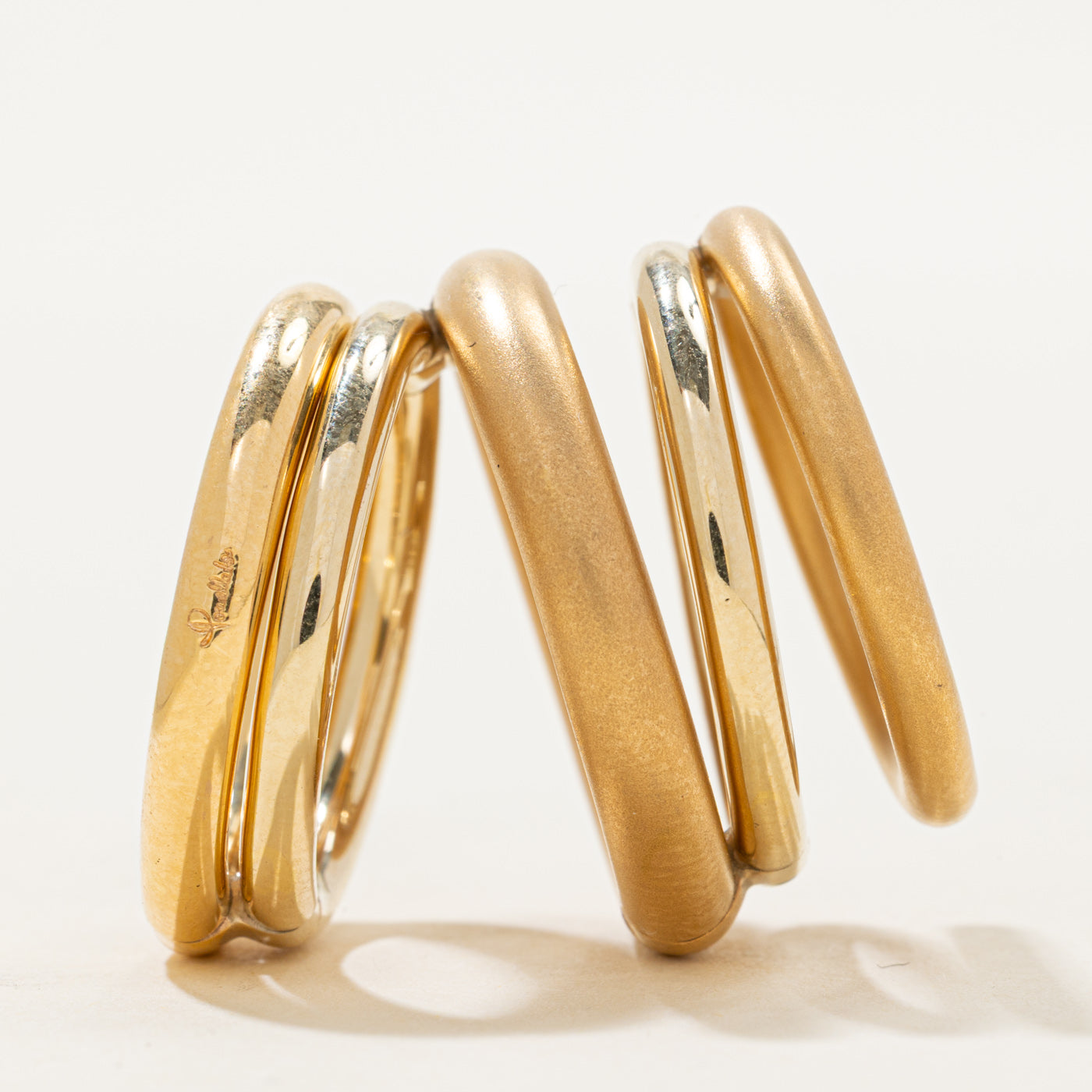 18k Yellow Gold Interlocking Matte & Glossy Ring Stack | SZ 6