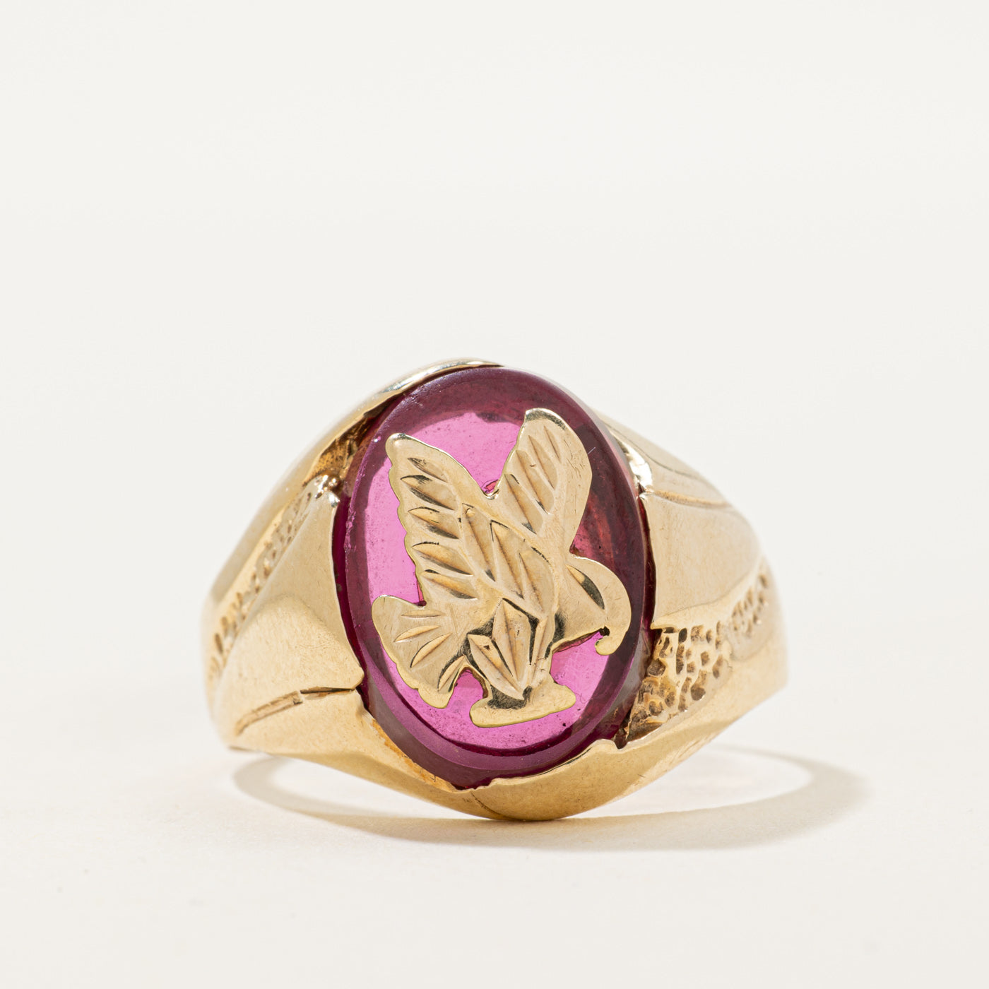 Synthetic Ruby Eagle Engraved Ring | 5.50ct | SZ 11