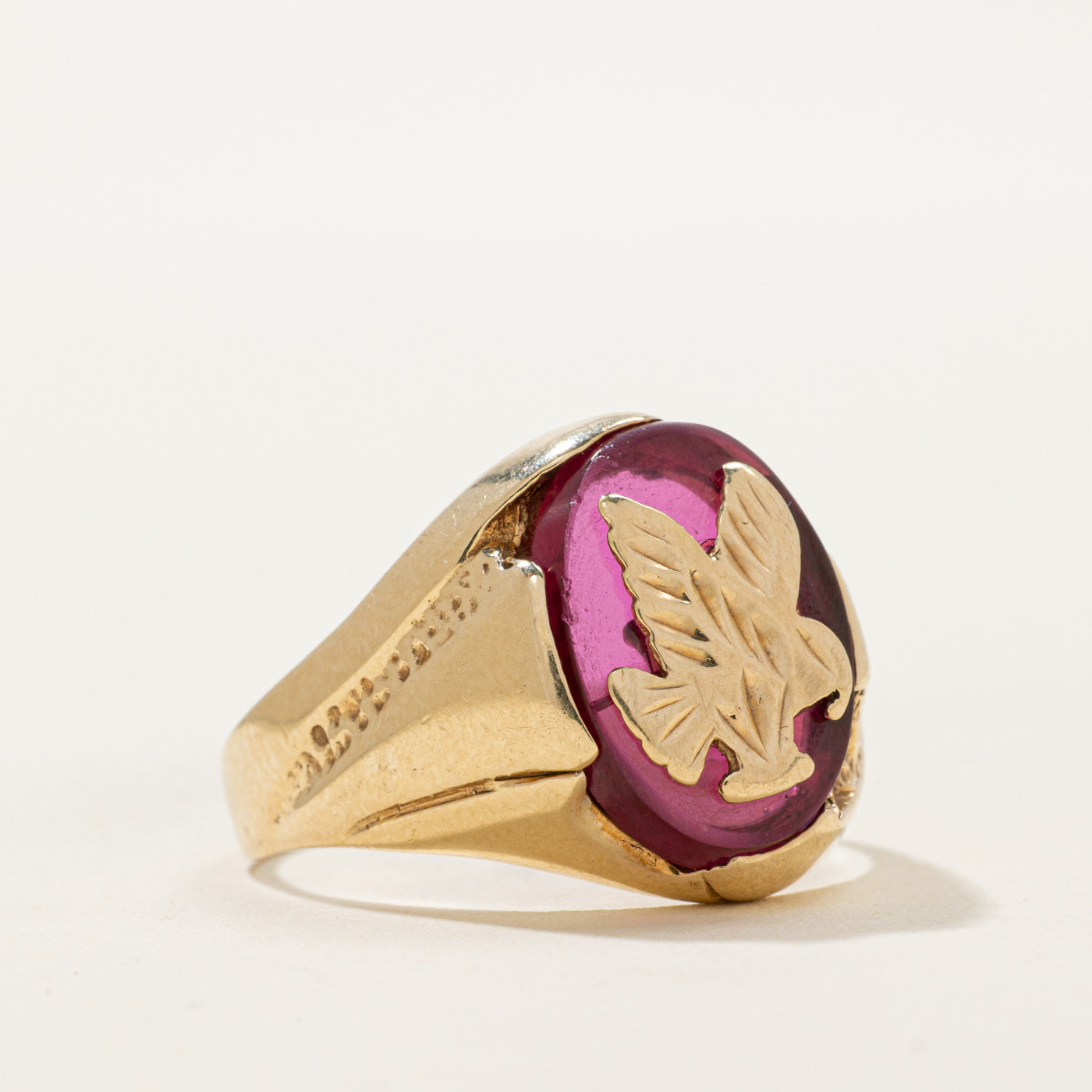 Synthetic Ruby Eagle Engraved Ring | 5.50ct | SZ 11