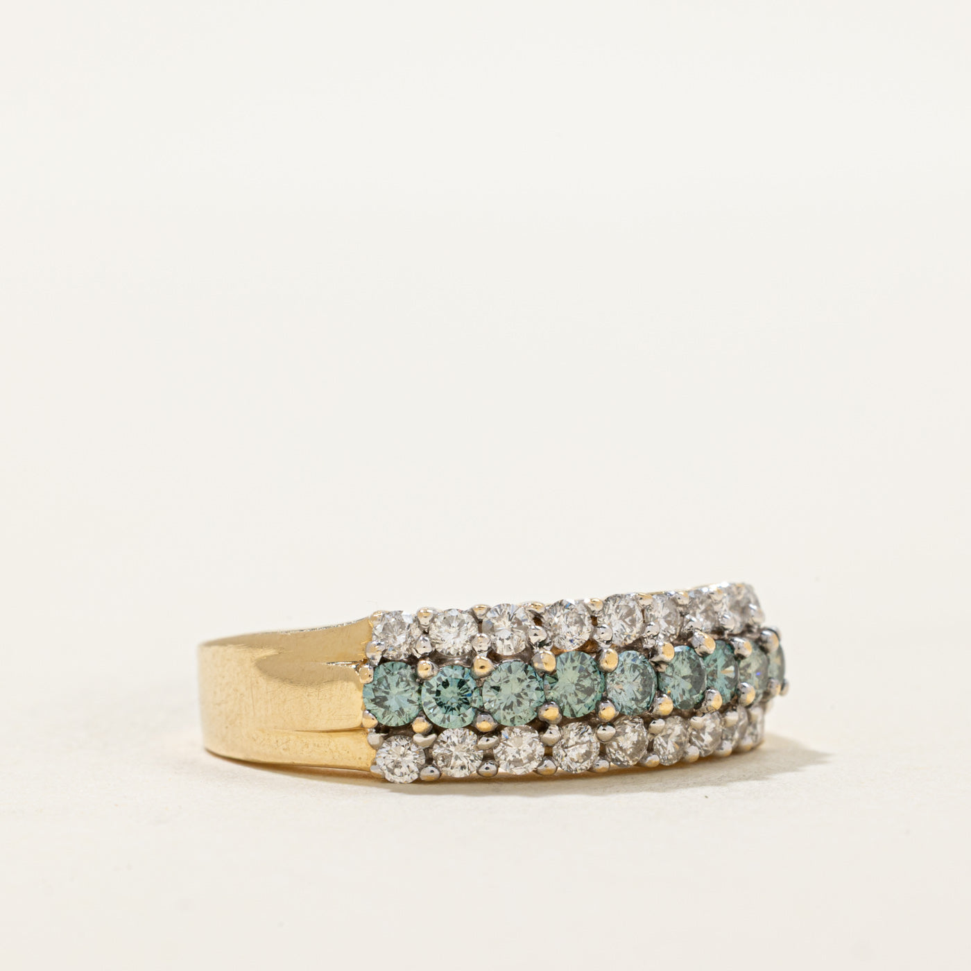 Bague multi-rangs en diamants bleus et blancs | 0,90 ct | Taille 7