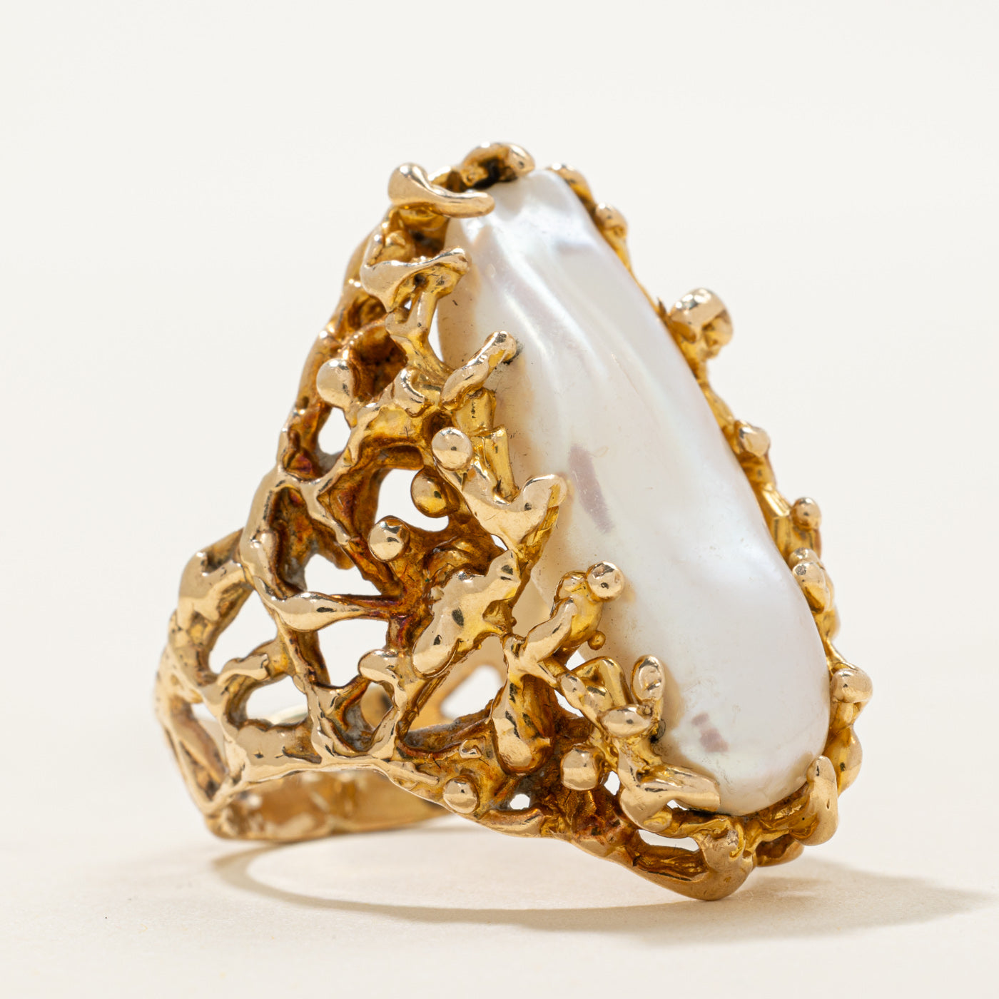 Baroque Pearl Openwork Cocktail Ring | SZ 6.75