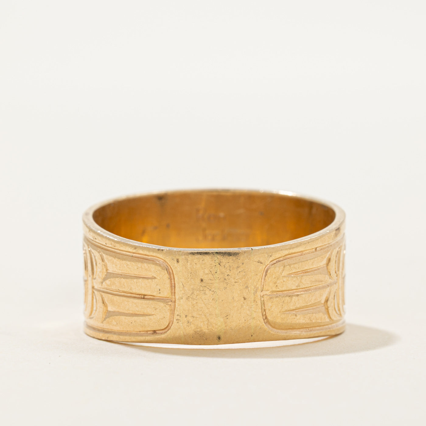 'Ron Jackson' 14k Yellow Gold Indigenous Art Ring | SZ 14