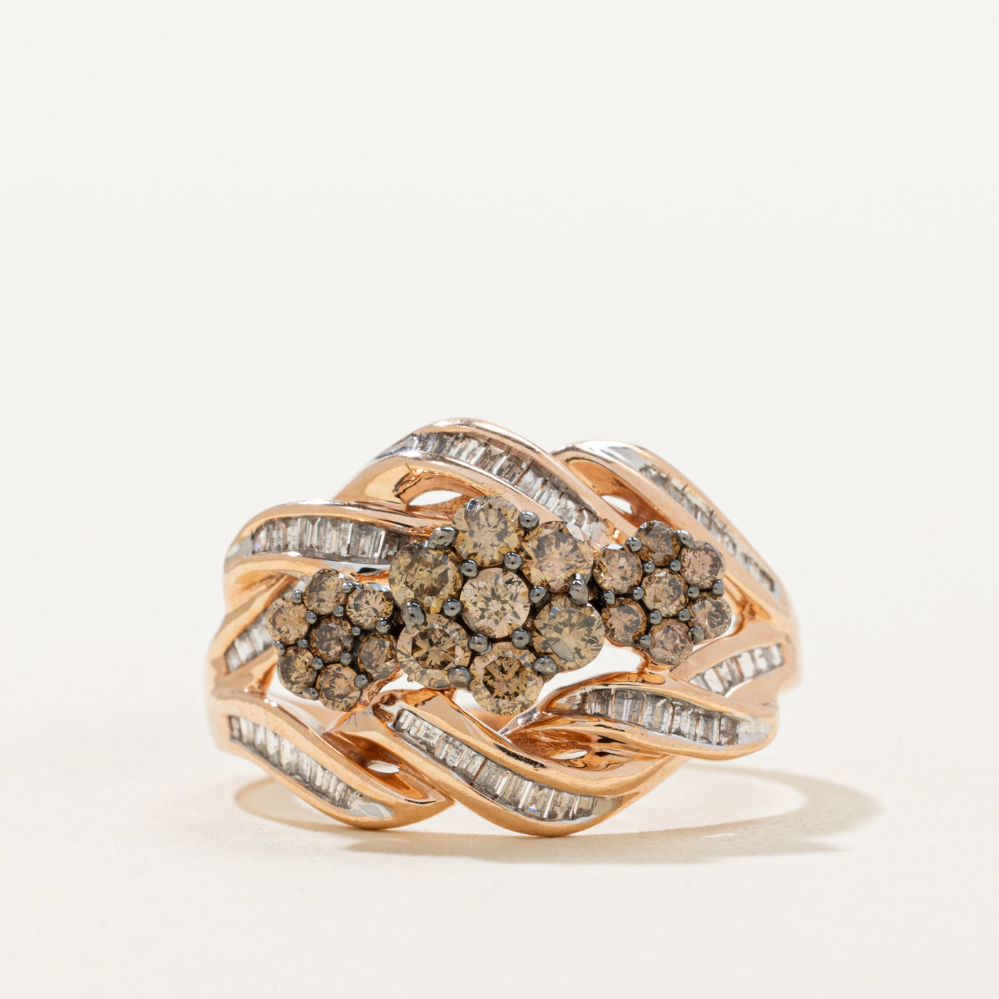 Brown & White Diamond Cluster Twisted Ring | 0.78ctw | SZ 7