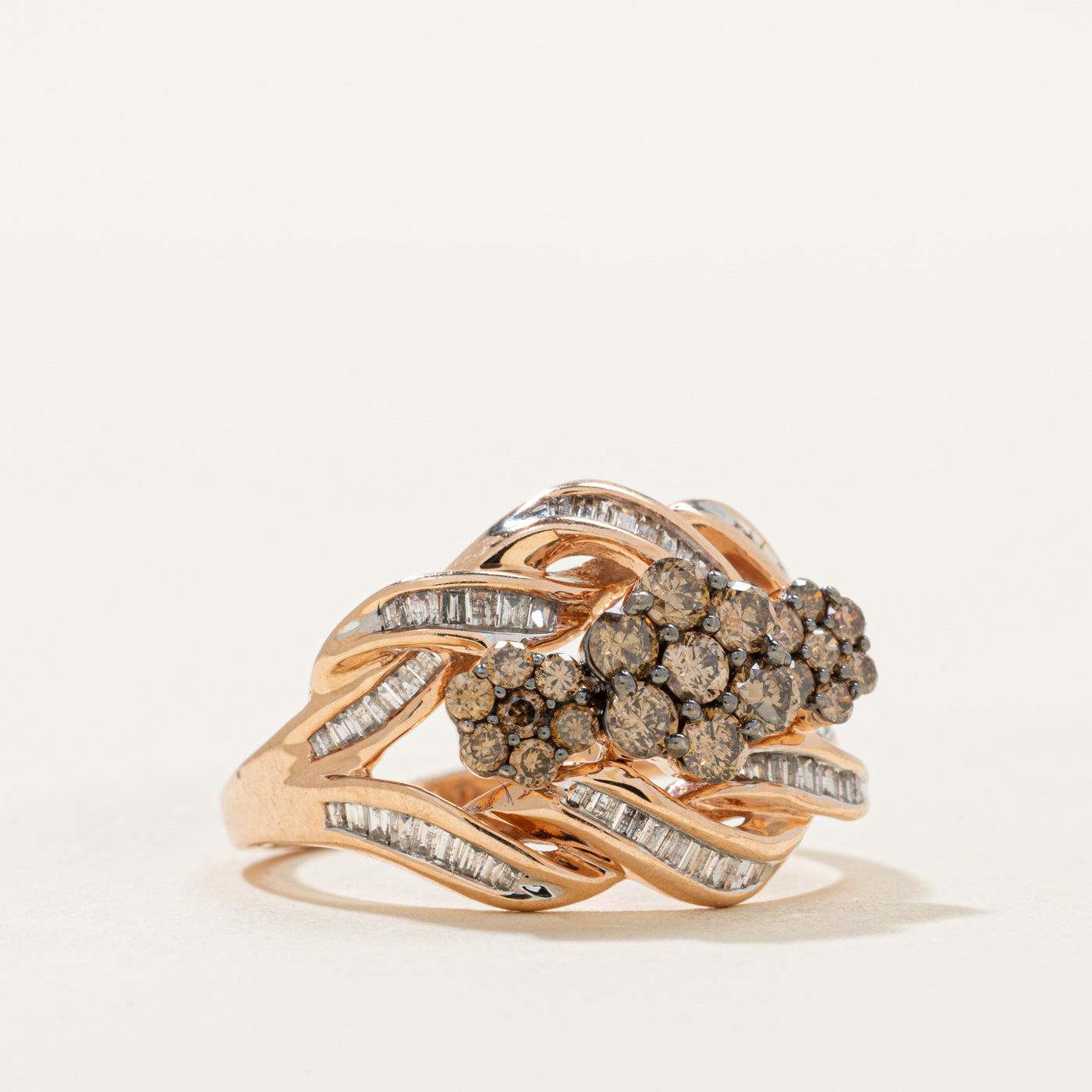 Brown & White Diamond Cluster Twisted Ring | 0.78ctw | SZ 7