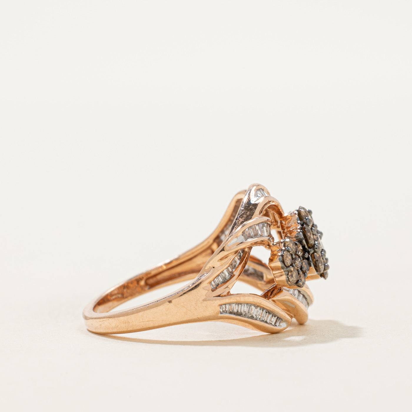 Brown & White Diamond Cluster Twisted Ring | 0.78ctw | SZ 7