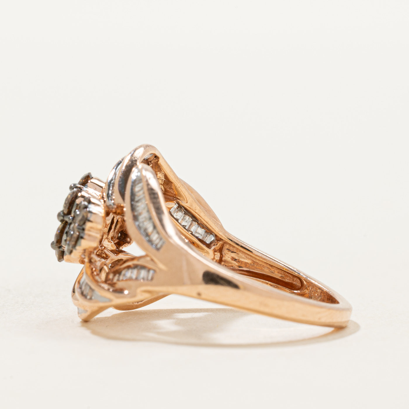 Brown & White Diamond Cluster Twisted Ring | 0.78ctw | SZ 7
