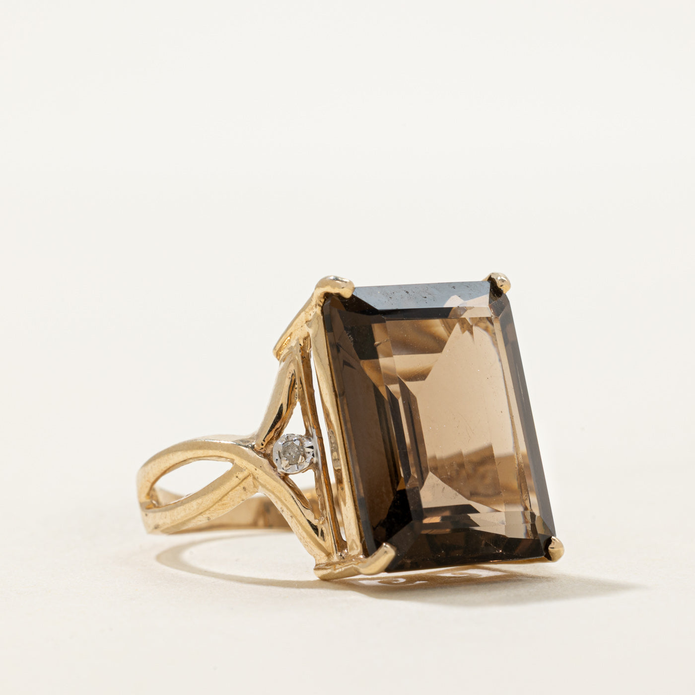 Diamond & Basket Set Smoky Quartz Cocktail Ring | 0.01ct | 8.80ct | SZ 7