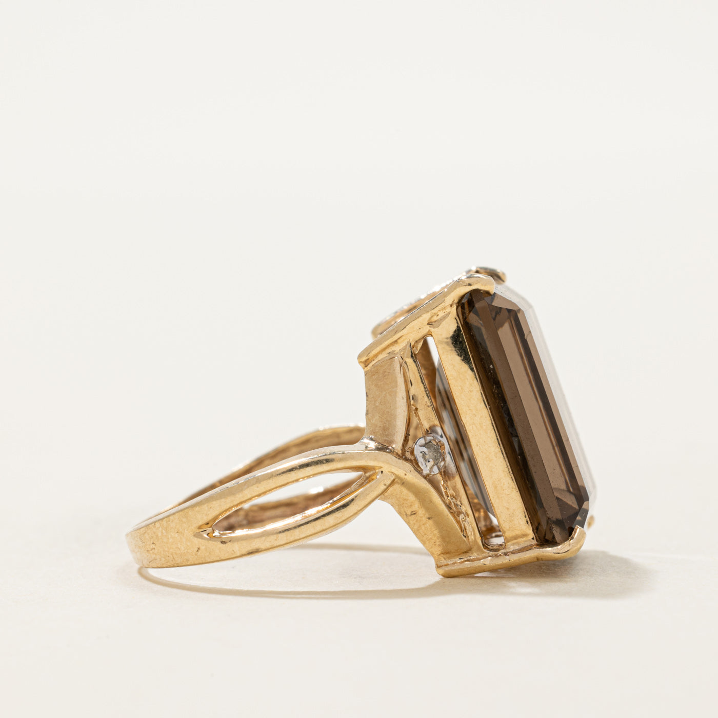 Diamond & Basket Set Smoky Quartz Cocktail Ring | 0.01ct | 8.80ct | SZ 7