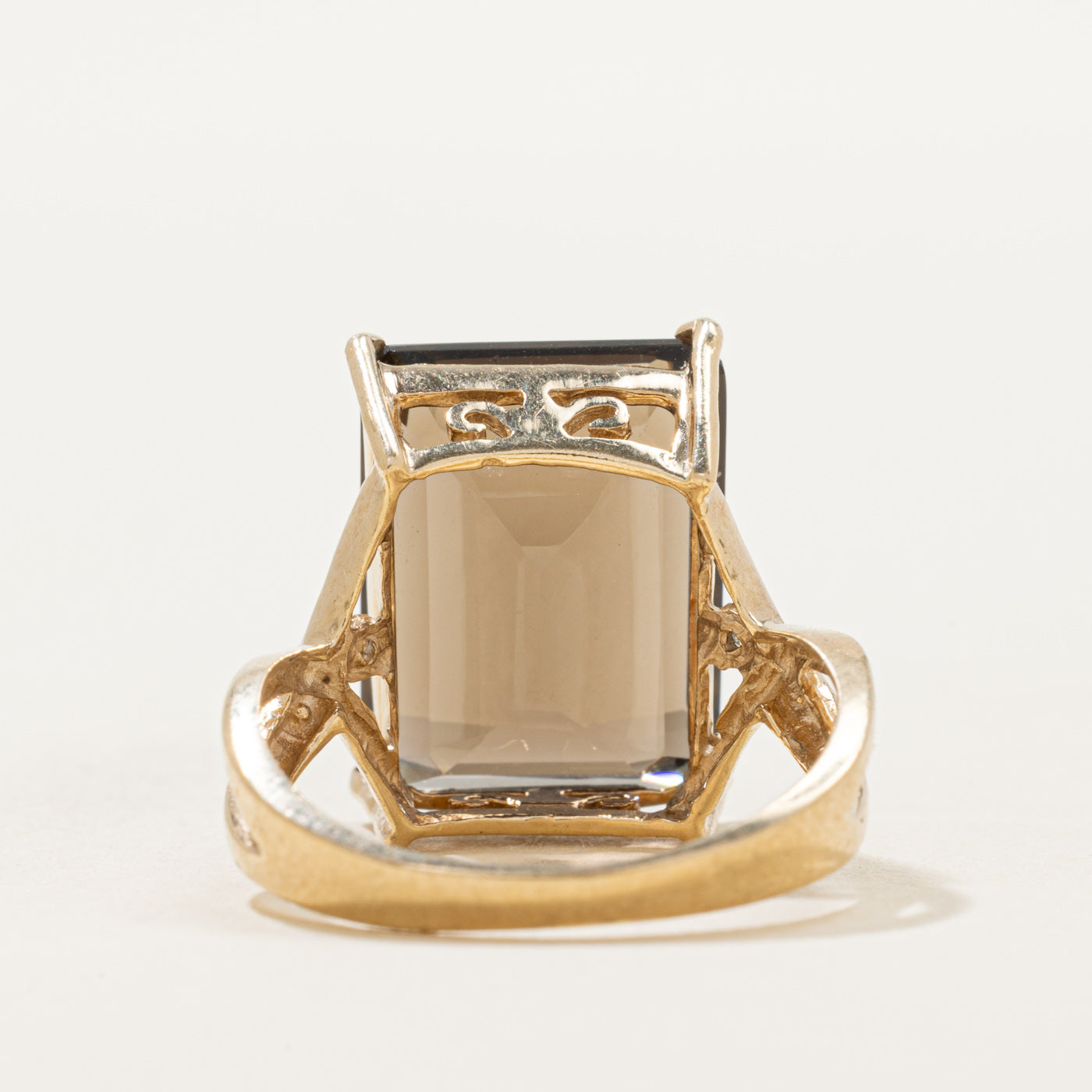 Diamond & Basket Set Smoky Quartz Cocktail Ring | 0.01ct | 8.80ct | SZ 7