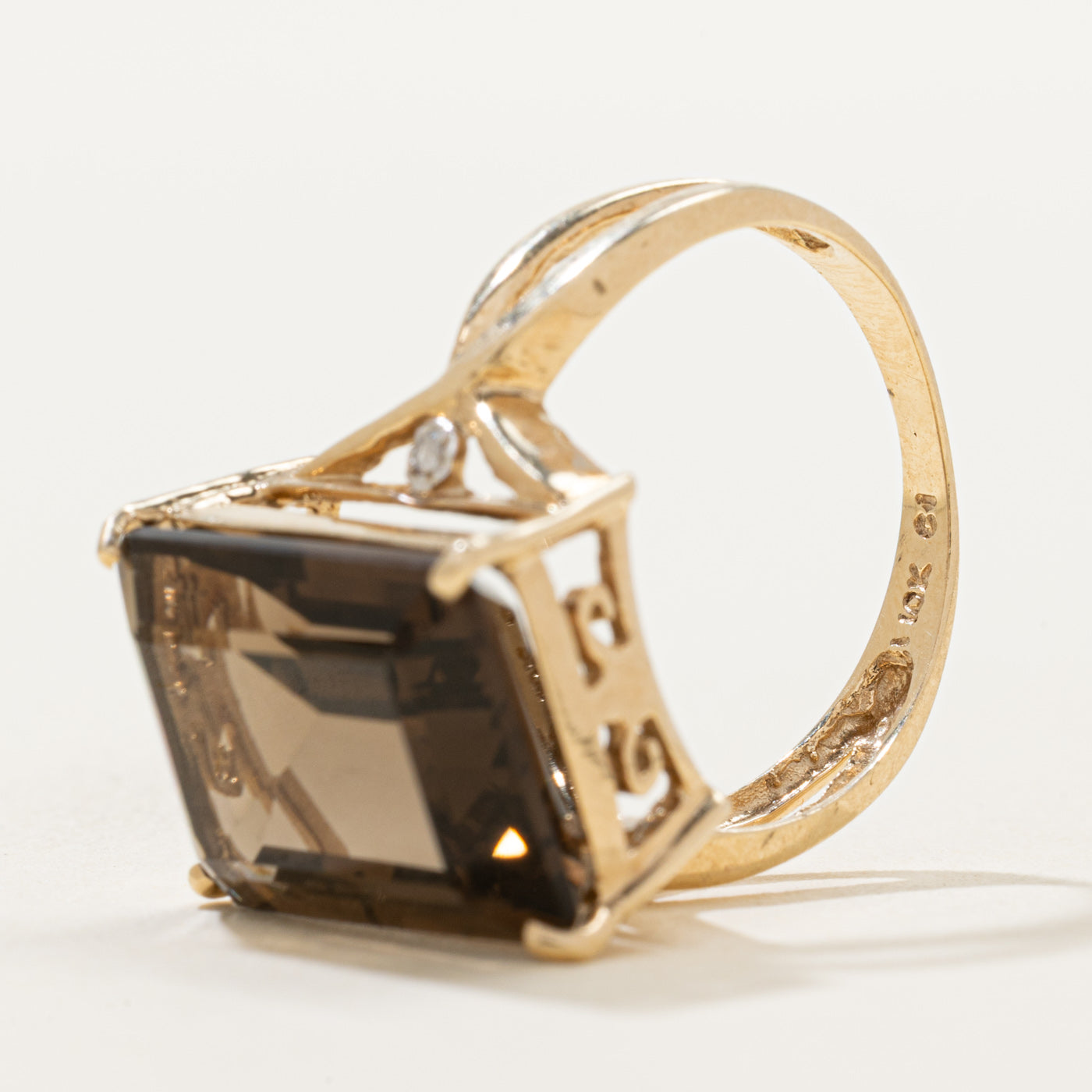 Diamond & Basket Set Smoky Quartz Cocktail Ring | 0.01ct | 8.80ct | SZ 7