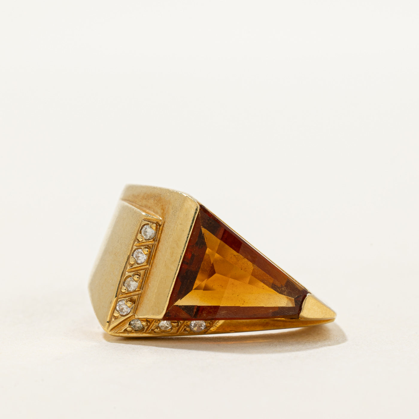 Triangle Citrine & Diamond Cocktail Ring | 1.50ct, 0.03ctw | SZ 7.25