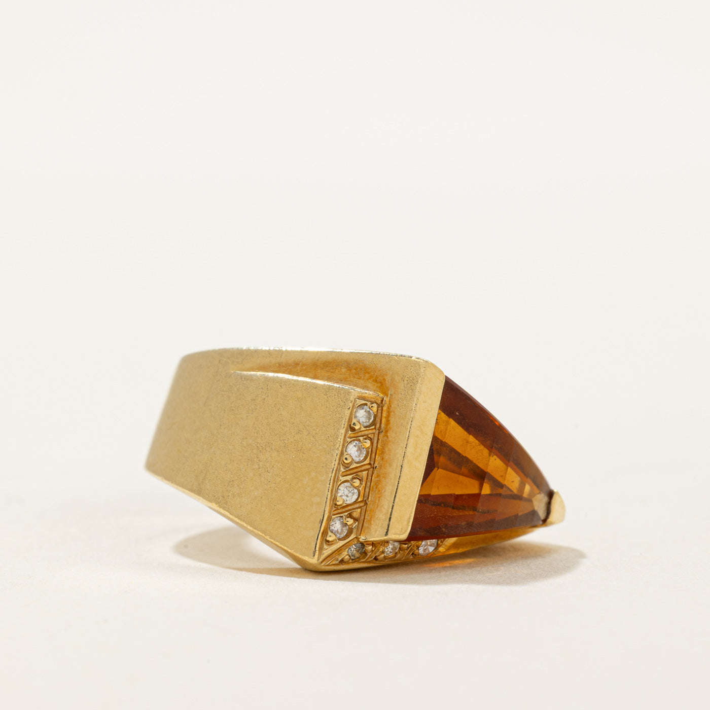 Triangle Citrine & Diamond Cocktail Ring | 1.50ct, 0.03ctw | SZ 7.25
