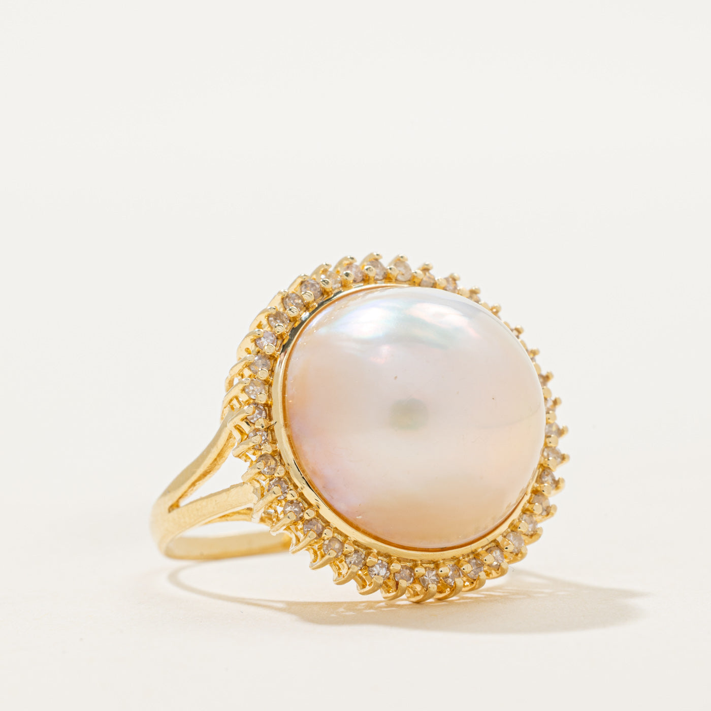Mabé Pearl & Diamond Halo Cocktail Ring | 0.20ctw | SZ 6