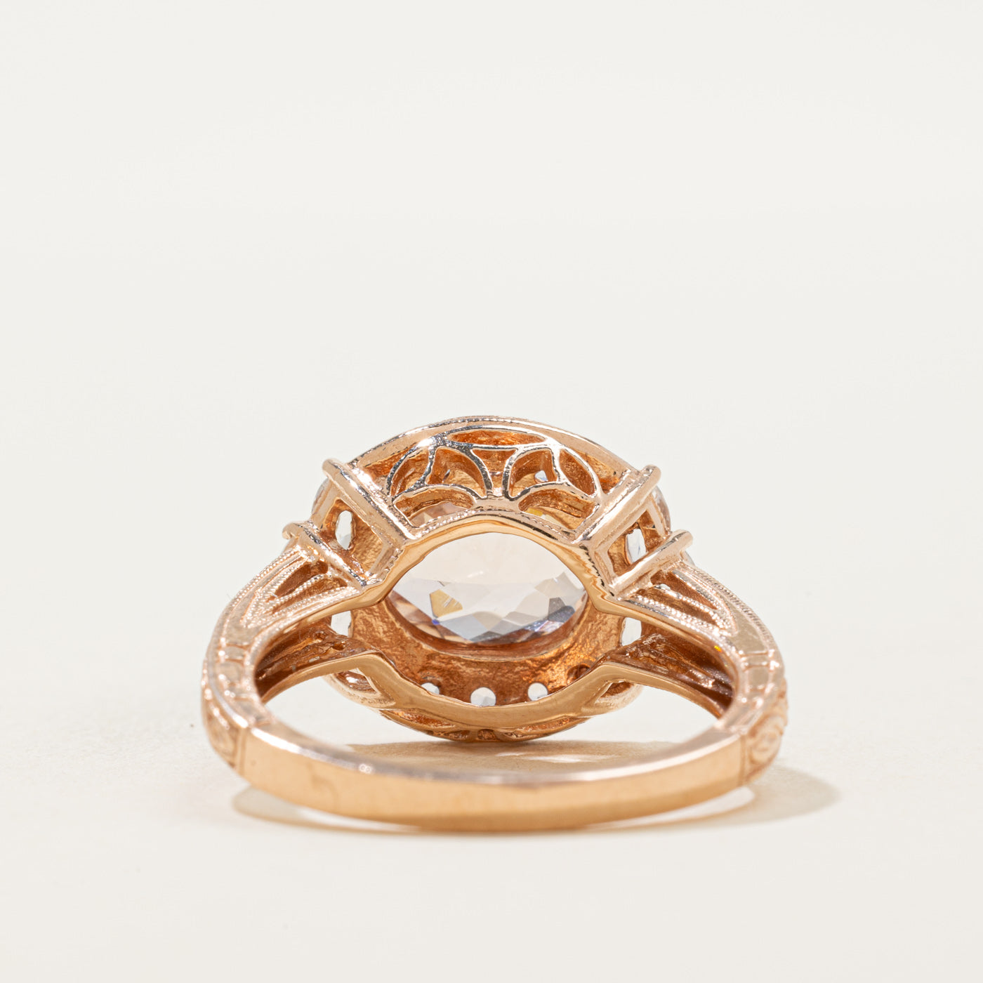East West Morganite & White Sapphire Halo Cocktail Ring | 2.48ctw | SZ 9