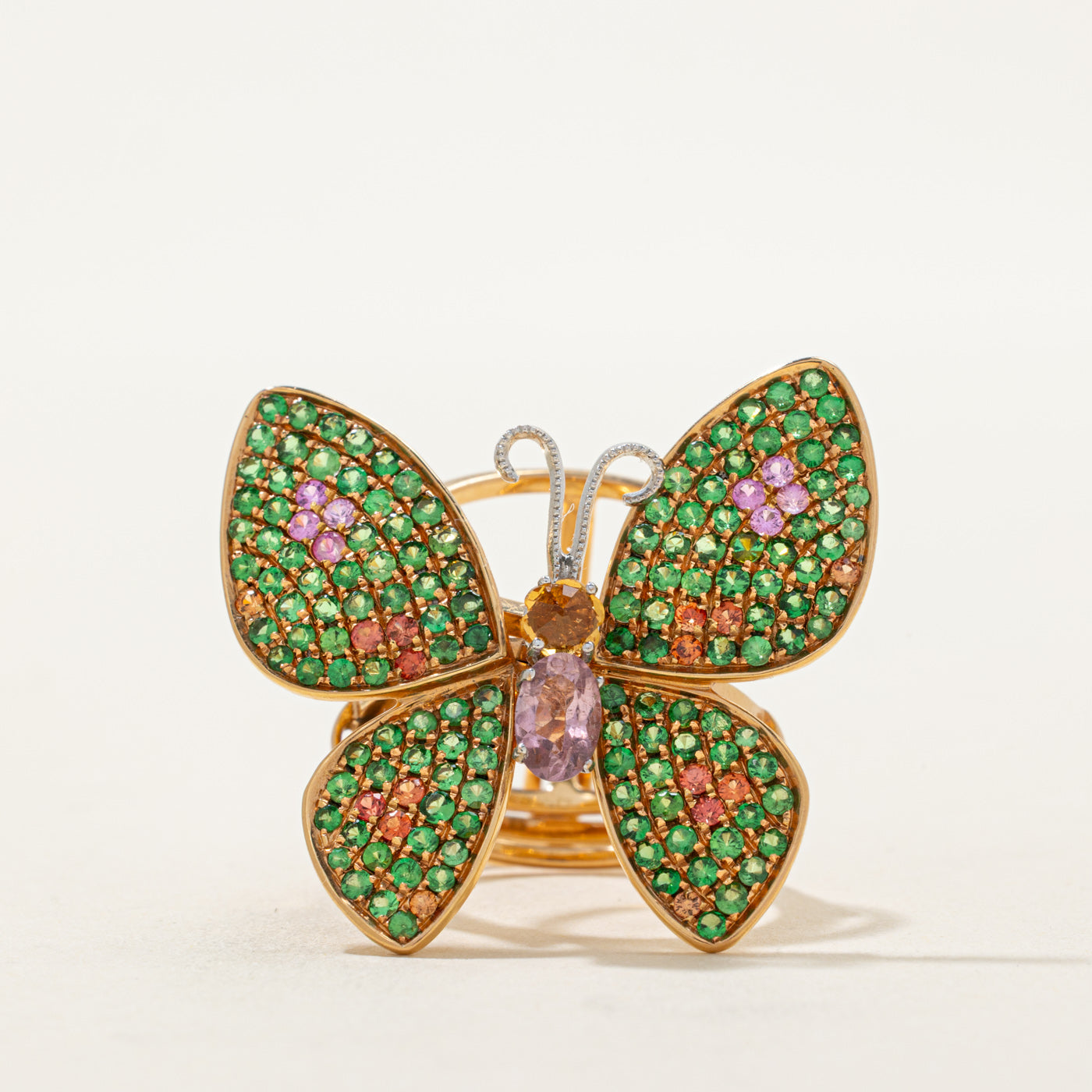 Multi Coloured Gemstones Butterfly Kinetic Ring | 1.67ctw | SZ 7