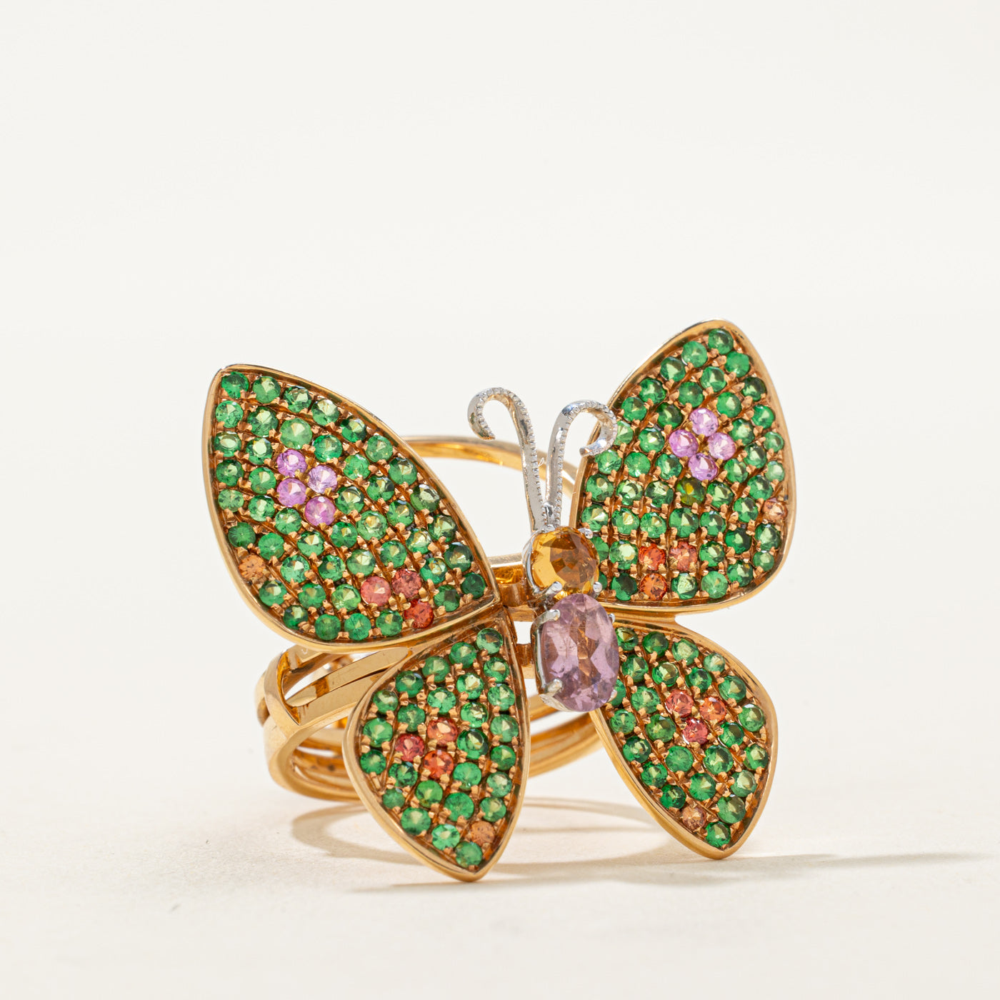 Multi Coloured Gemstones Butterfly Kinetic Ring | 1.67ctw | SZ 7