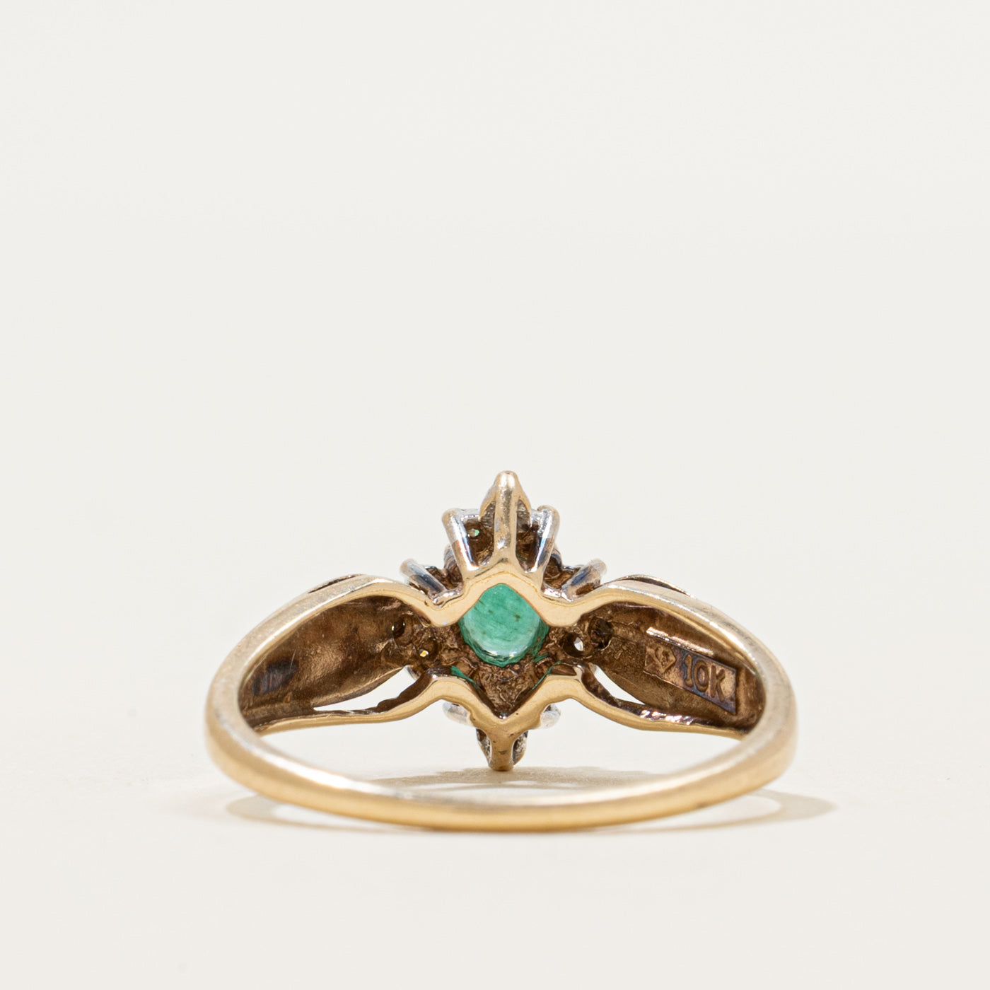 Oval Cut Emerald & Diamond Petal Ring | 0.13ct, 0.04ctw | SZ 5