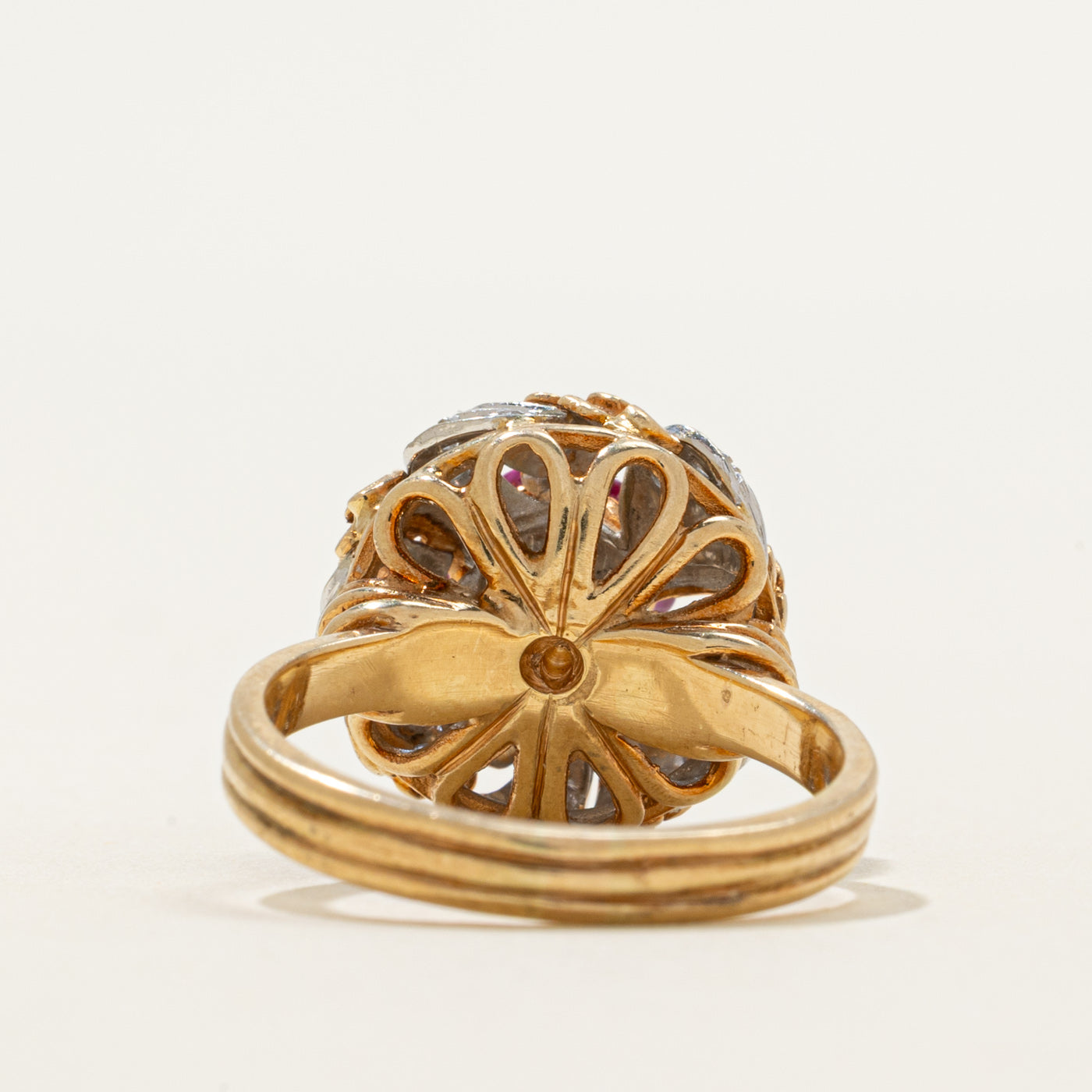 Ruby & Diamond Cluster Engraved Cocktail Ring | 0.36ctw, 0.22ctw | SZ 7