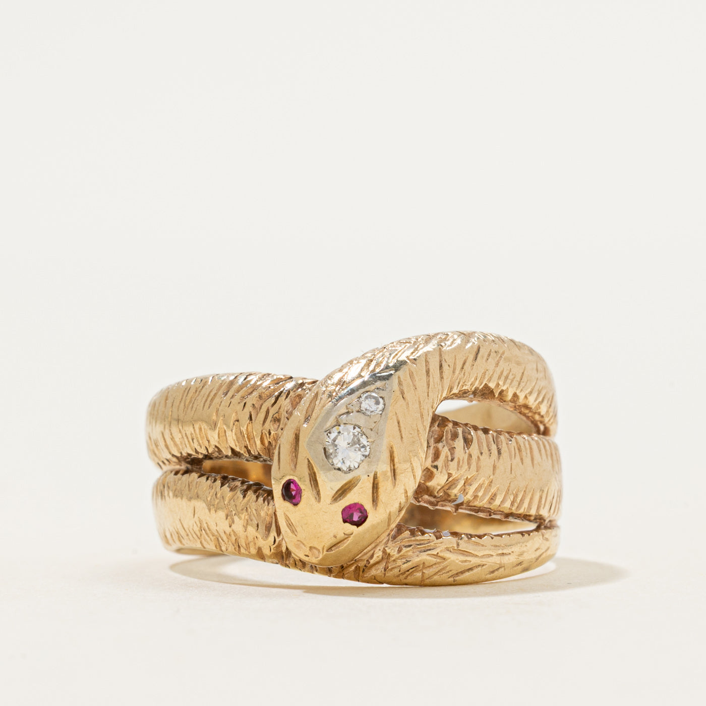 Diamond & Synthetic Ruby Snake Ring | 0.08ctw, 0.02ctw | SZ 9