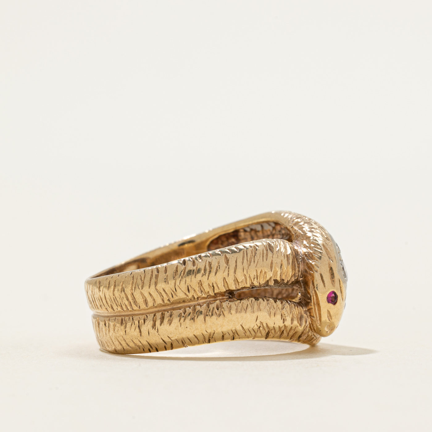 Diamond & Synthetic Ruby Snake Ring | 0.08ctw, 0.02ctw | SZ 9