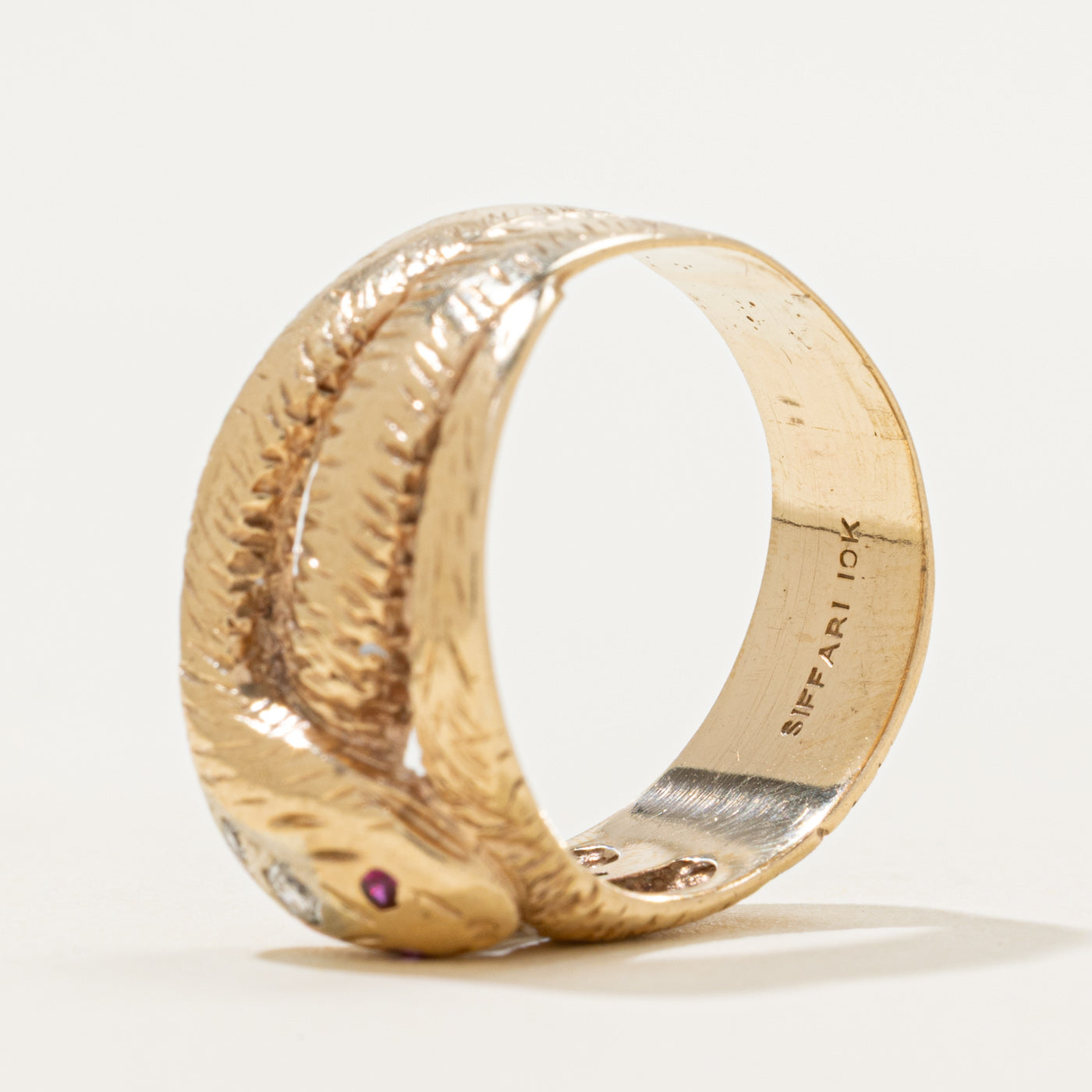 Diamond & Synthetic Ruby Snake Ring | 0.08ctw, 0.02ctw | SZ 9