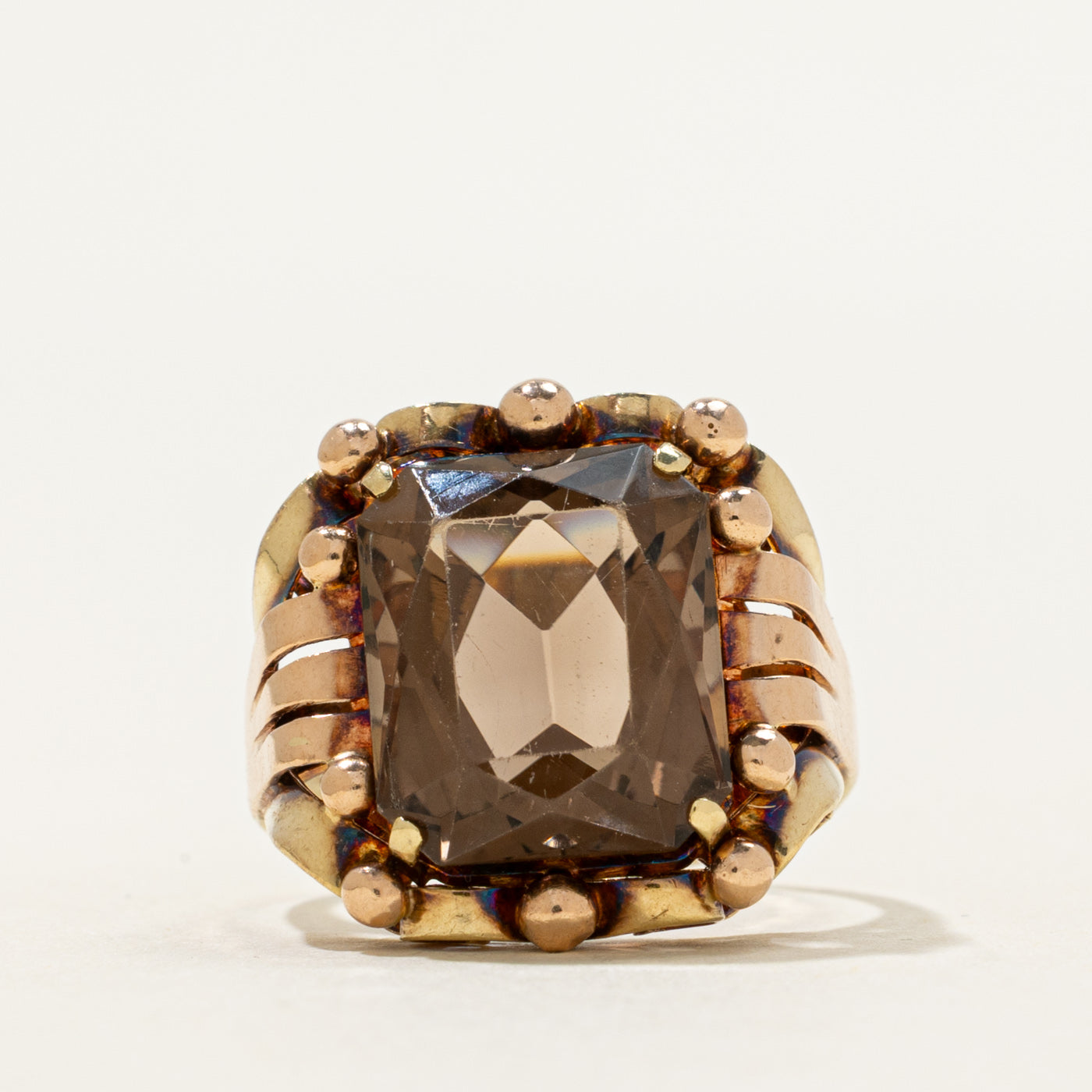Smoky Quartz Tey Ring アドリンヒュー Vintage Austrian Smoky Quartz Cocktail Ring | 5.20ct | SZ 4.25
