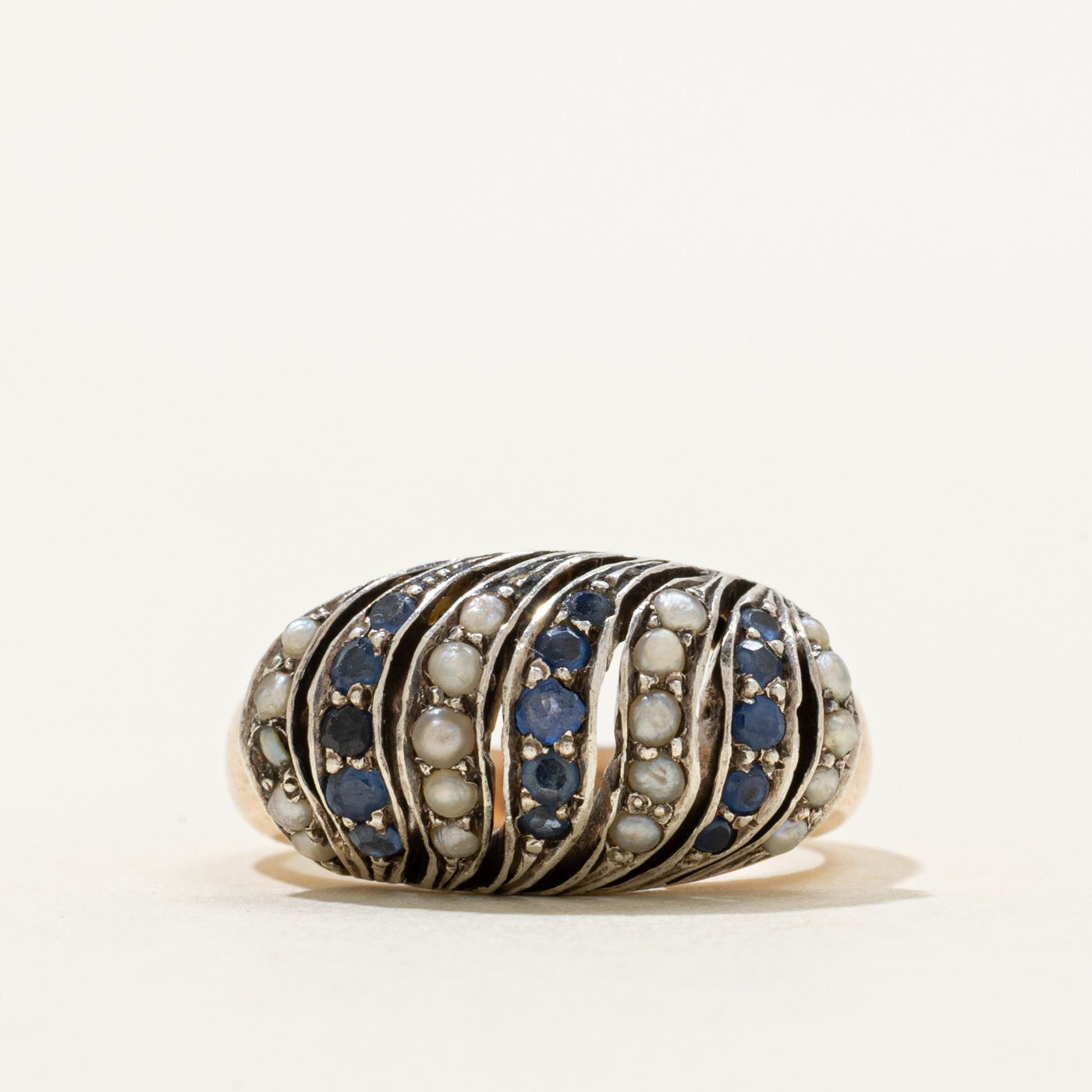 Sapphire & Seed Pearl Waterfall Dome Ring | 0.24ctw | SZ 5.25