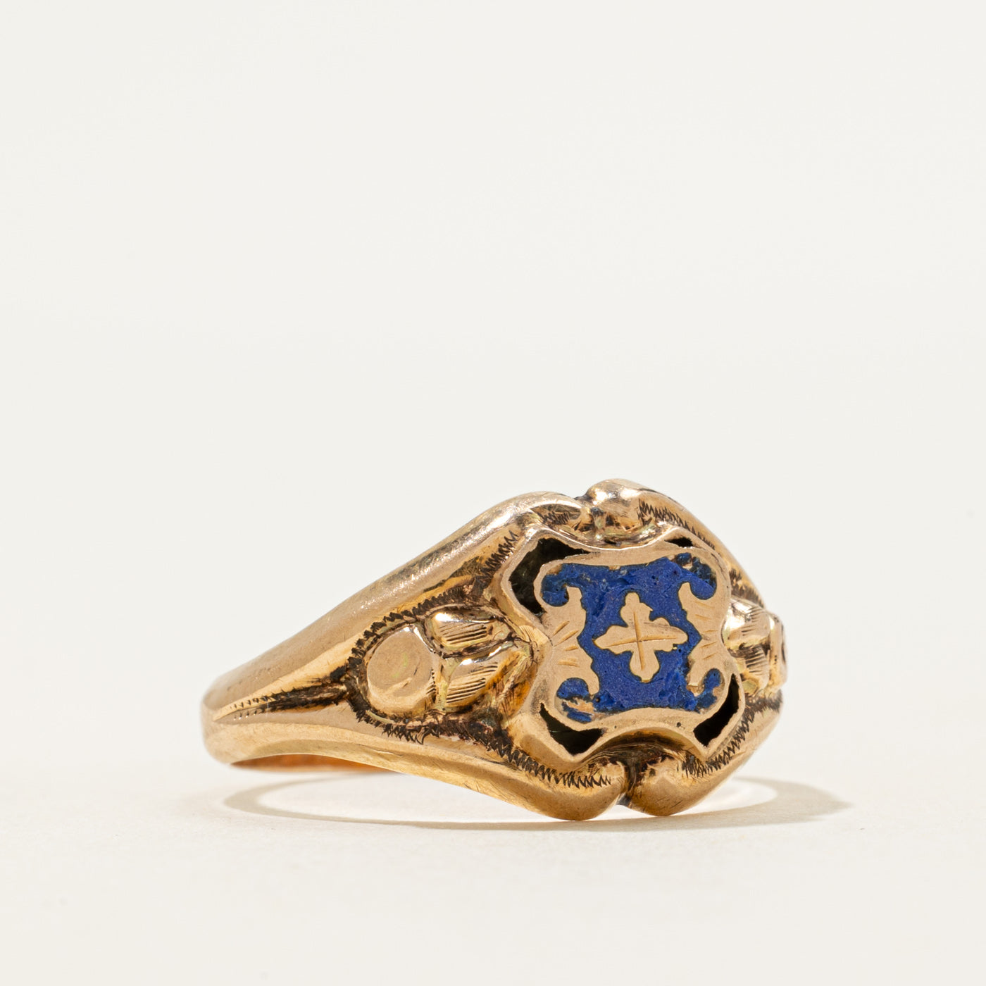 10k Yellow Gold Enamel Crest Ring | SZ 9