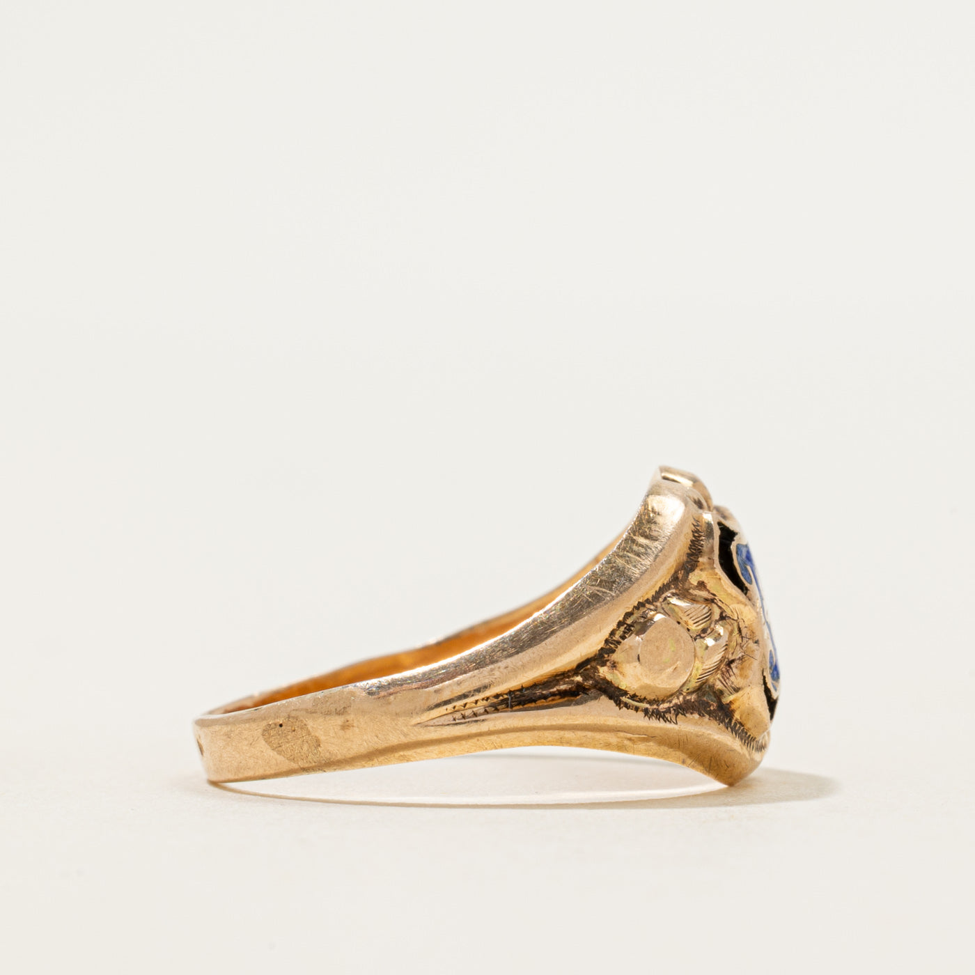 10k Yellow Gold Enamel Crest Ring | SZ 9