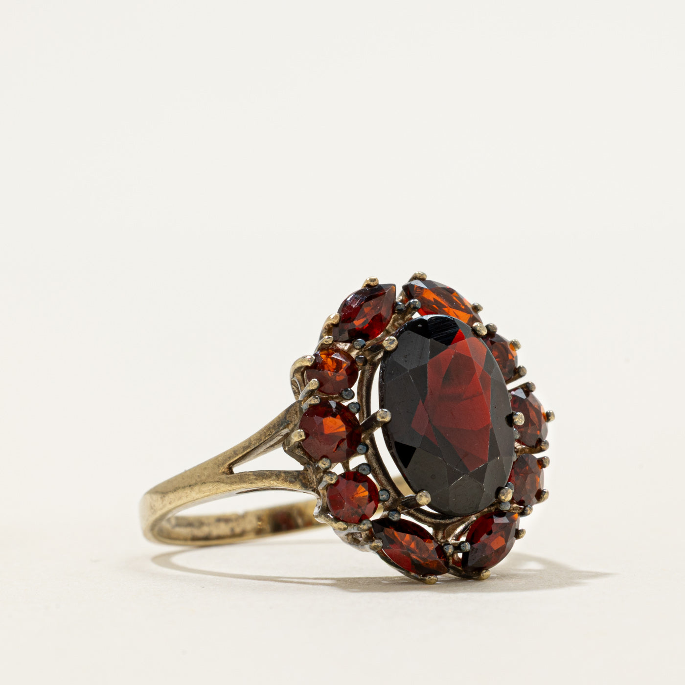 Yellow Gold Oval Cut Garnet Halo Cocktail Ring | 4.50ctw | SZ 7.75