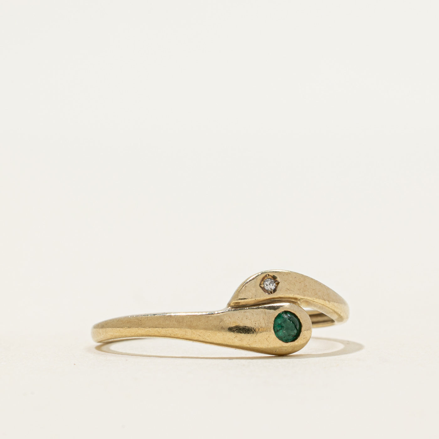 Emerald & Diamond Snake Bypass Ring | 0.05ct, 0.01ct | SZ 7.5