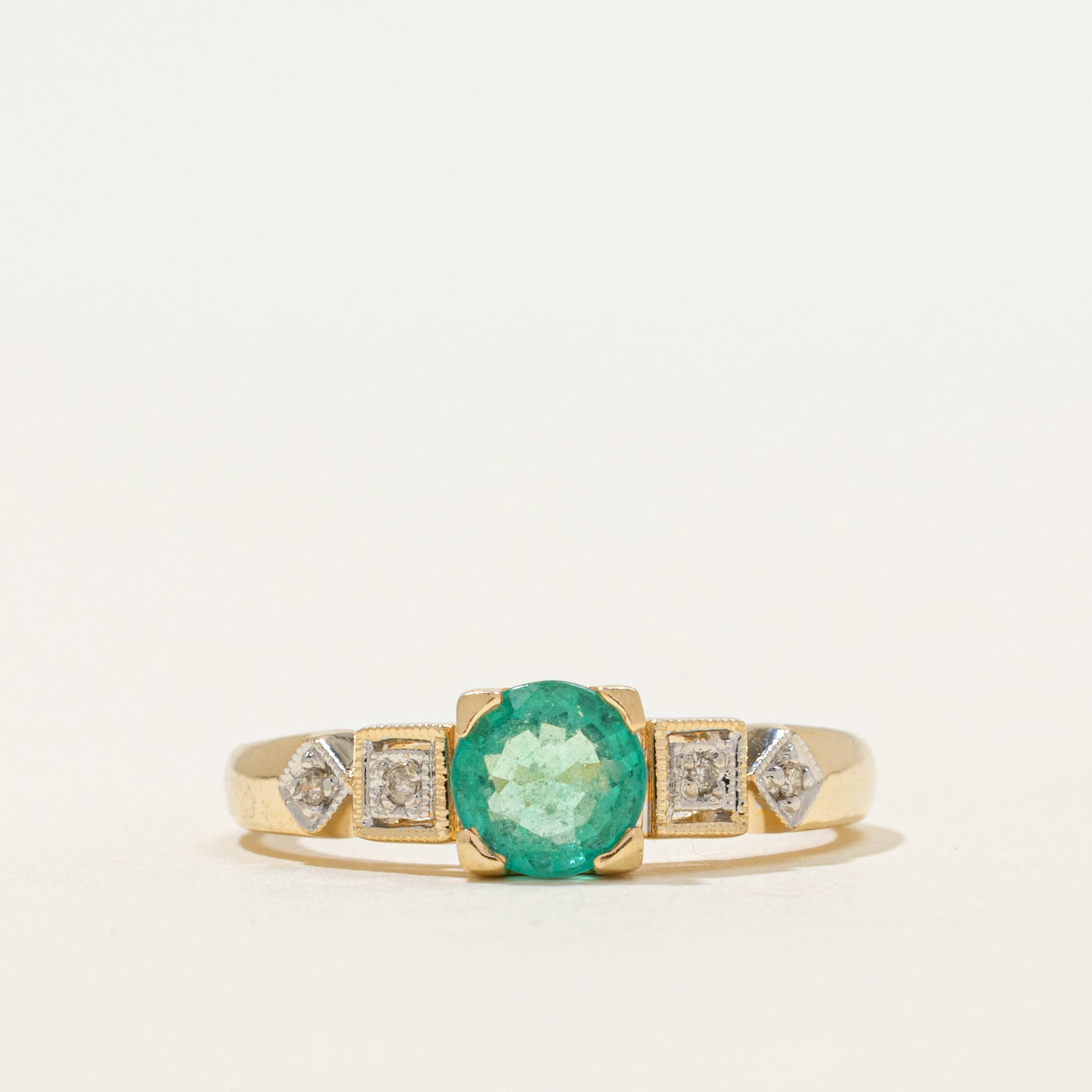 Round Cut Emerald & Diamond Ring | 0.58ct, 0.02ctw | SZ 7.75