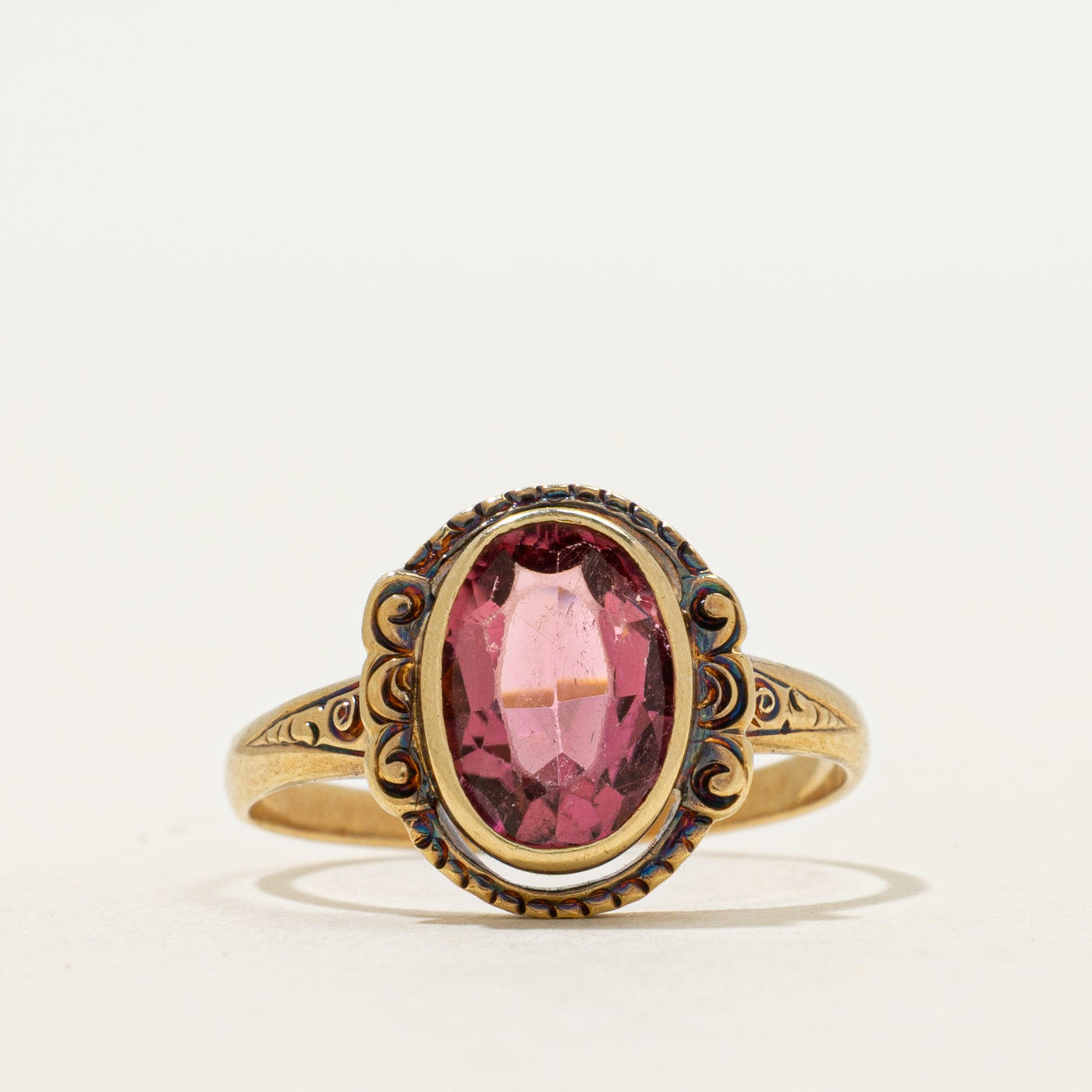 Oval Cut Pink Tourmaline Engraved Ring | 1.65ct | SZ 5.75