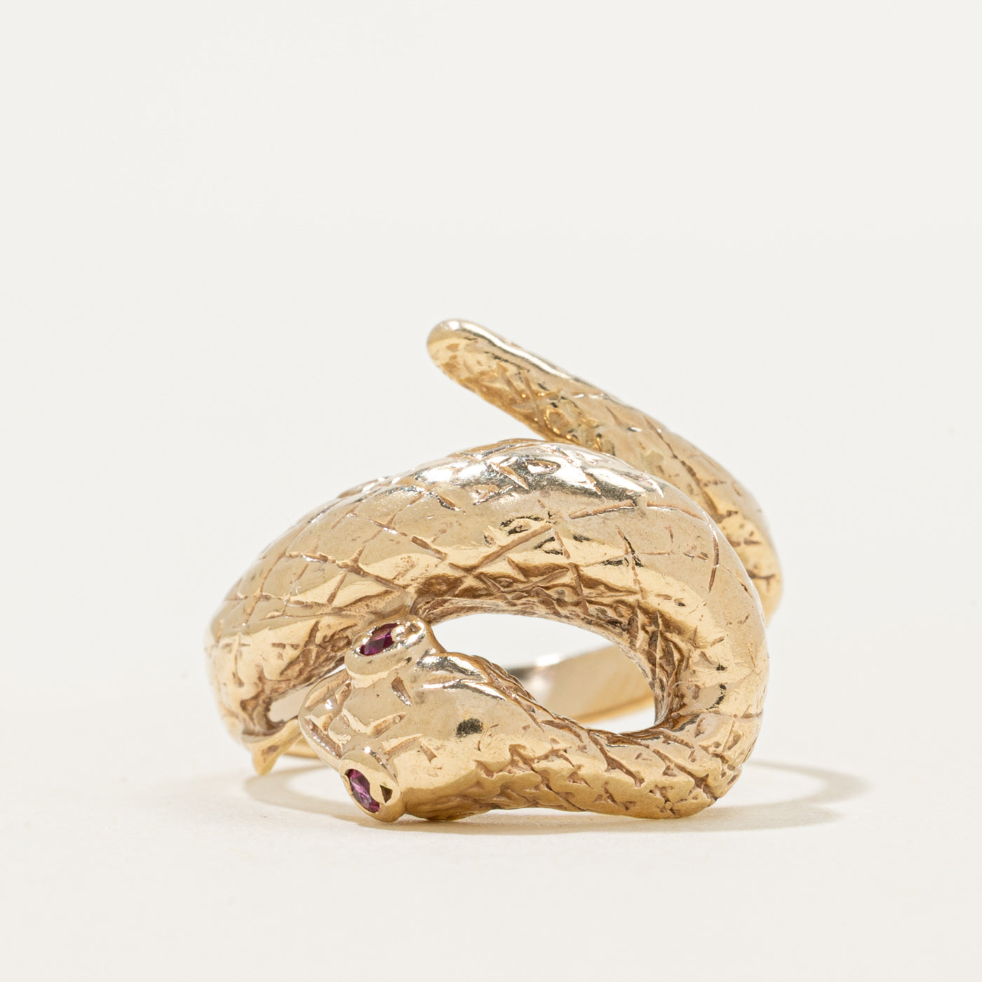Synthetic Ruby Engraved Snake Ring | 0.02ctw | SZ 6.5