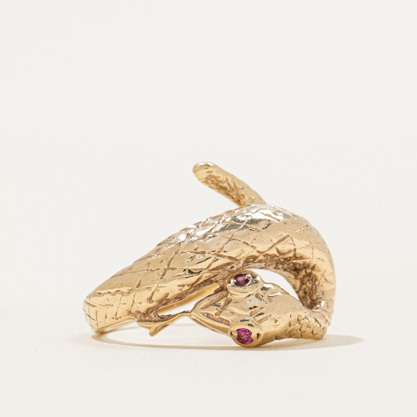 Synthetic Ruby Engraved Snake Ring | 0.02ctw | SZ 6.5