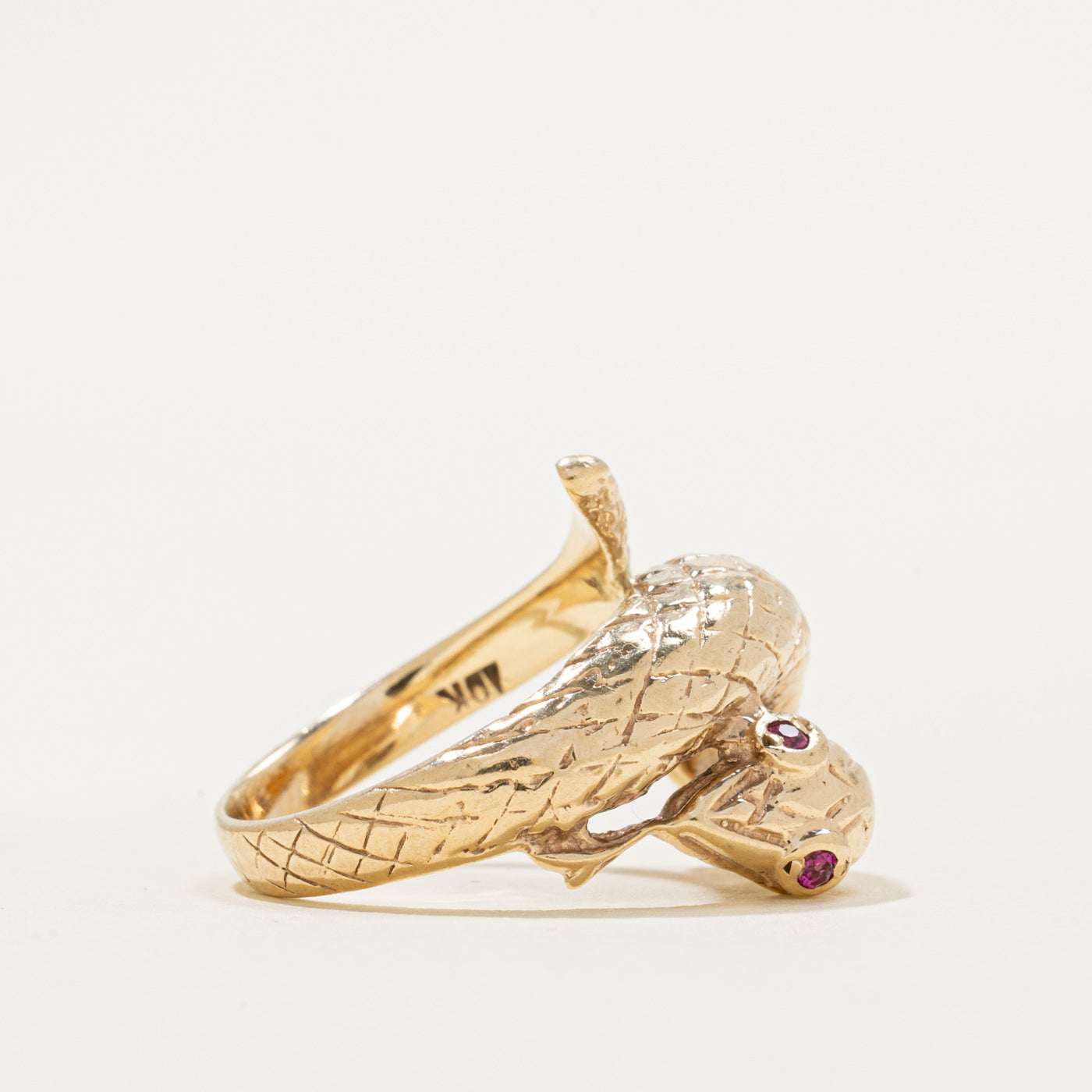 Synthetic Ruby Engraved Snake Ring | 0.02ctw | SZ 6.5