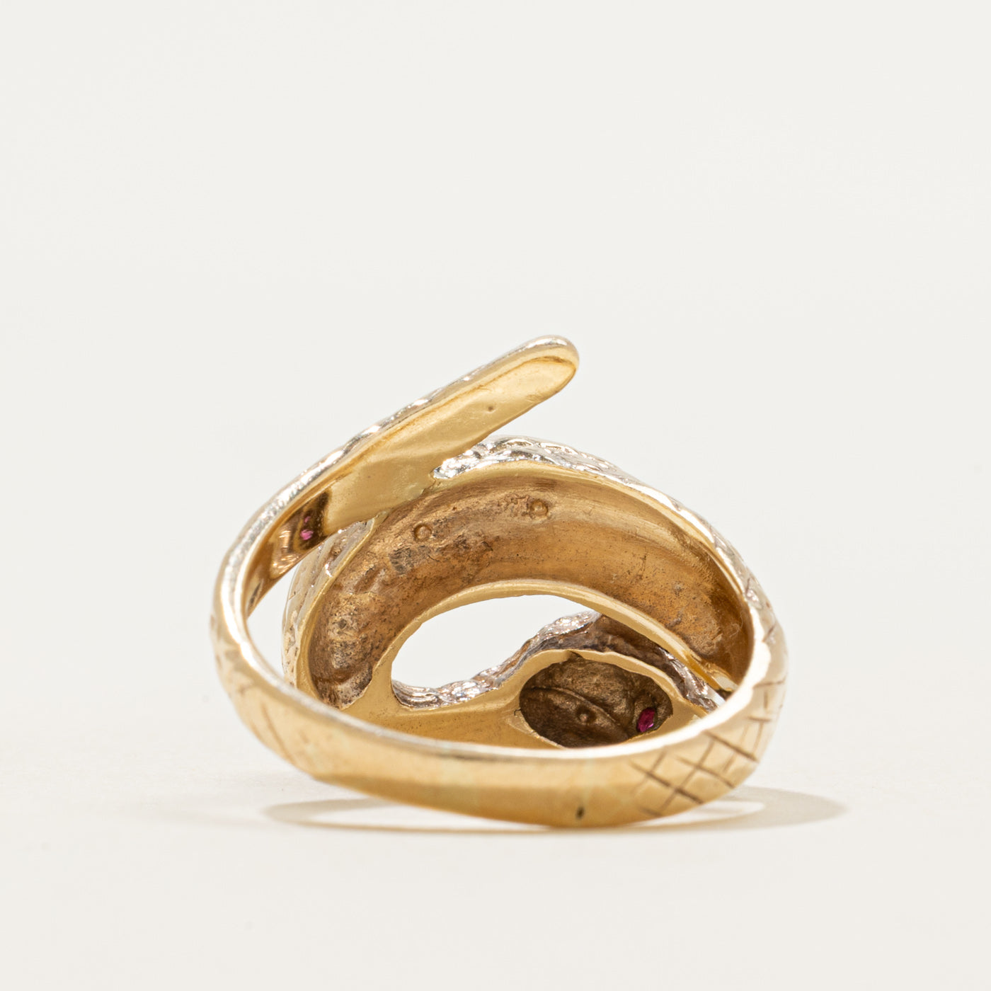 Synthetic Ruby Engraved Snake Ring | 0.02ctw | SZ 6.5