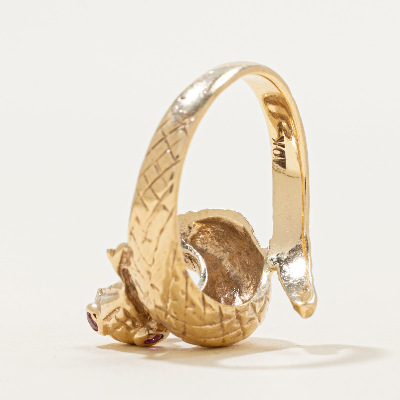 Synthetic Ruby Engraved Snake Ring | 0.02ctw | SZ 6.5