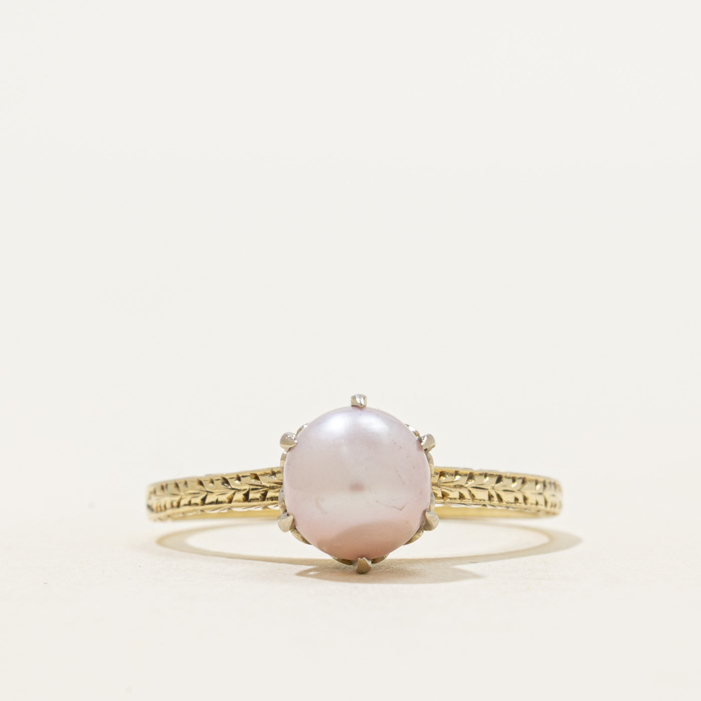 Solitaire Pearl Engraved Ring | SZ 6.25